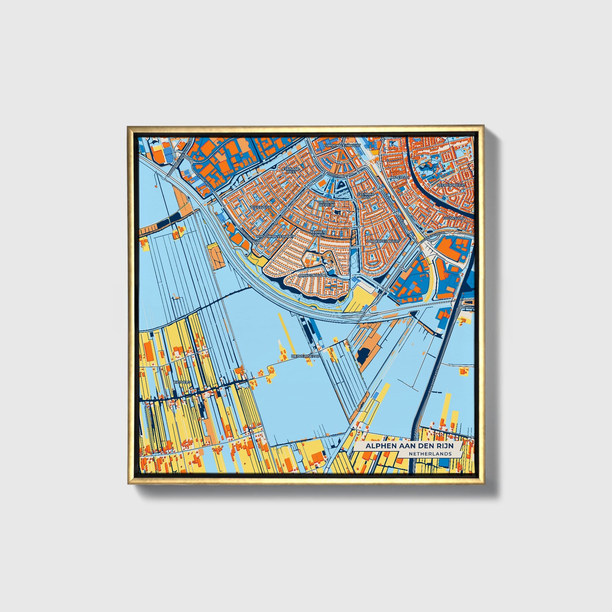 Alphenaandenrijn Netherlands Colorful City Map Canvas Print • Gold Framed