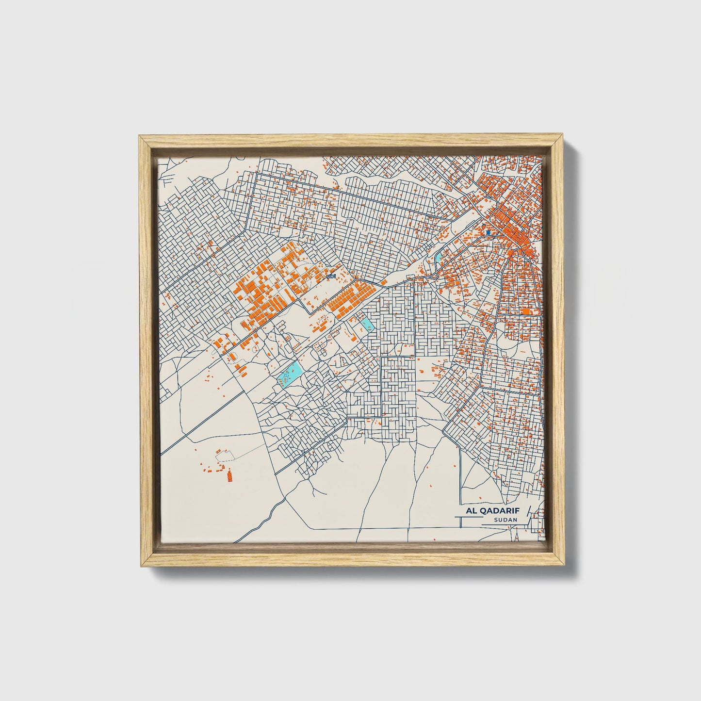 Al Qadarif Sudan Colorful City Map Canvas Print • Natural Wooden Framed