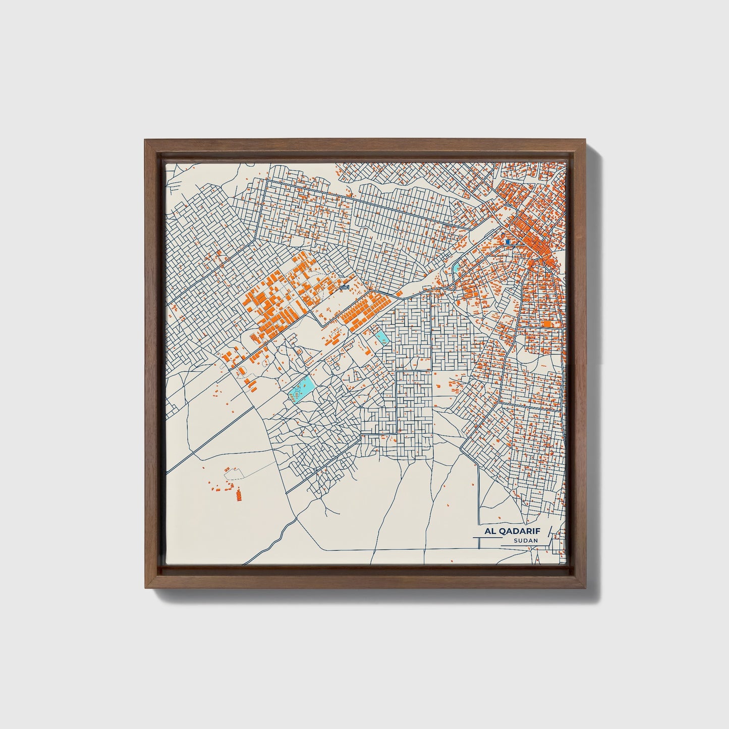 Al Qadarif Sudan Colorful City Map Canvas Print • Dark Wooden Framed