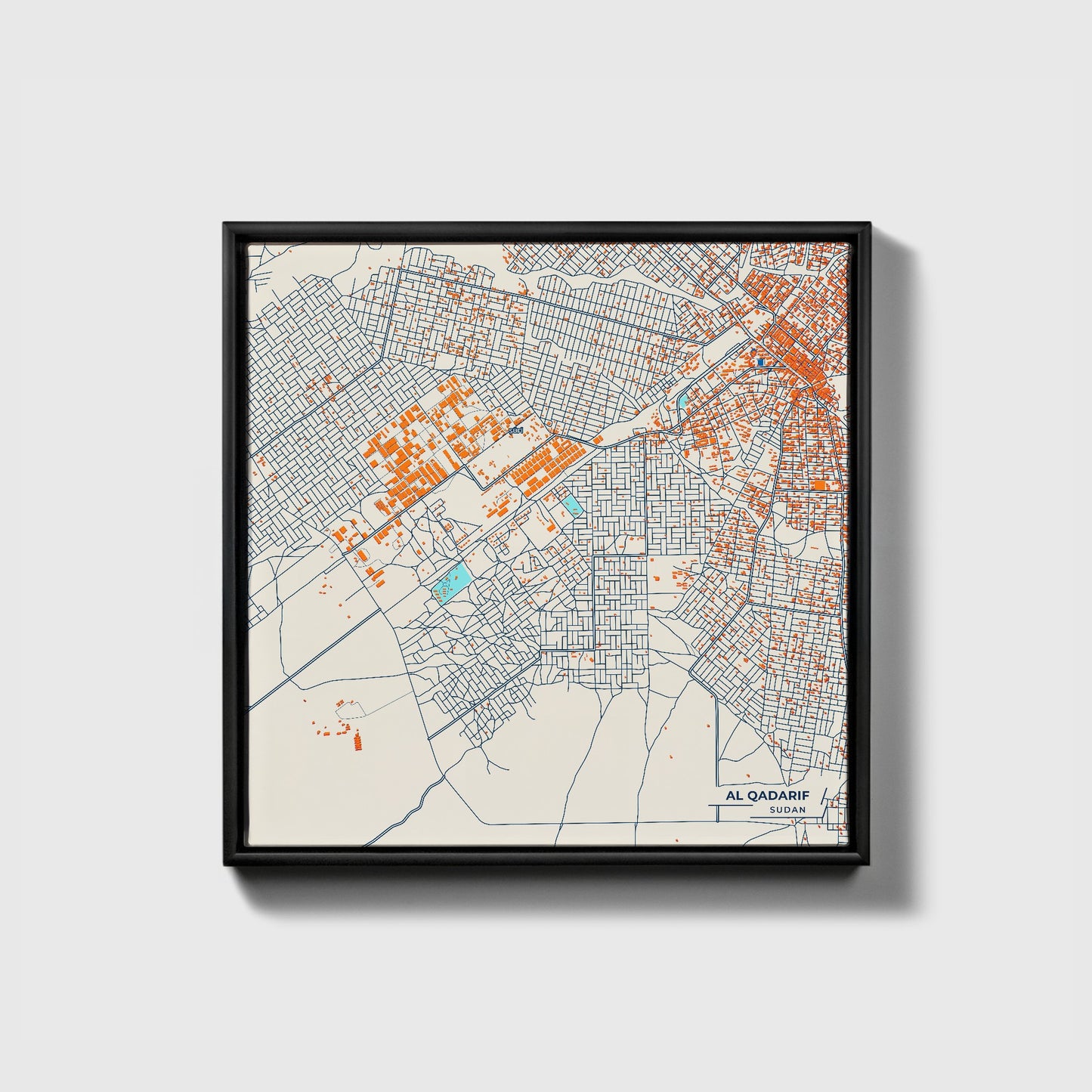 Al Qadarif Sudan Colorful City Map Canvas Print • Black Framed