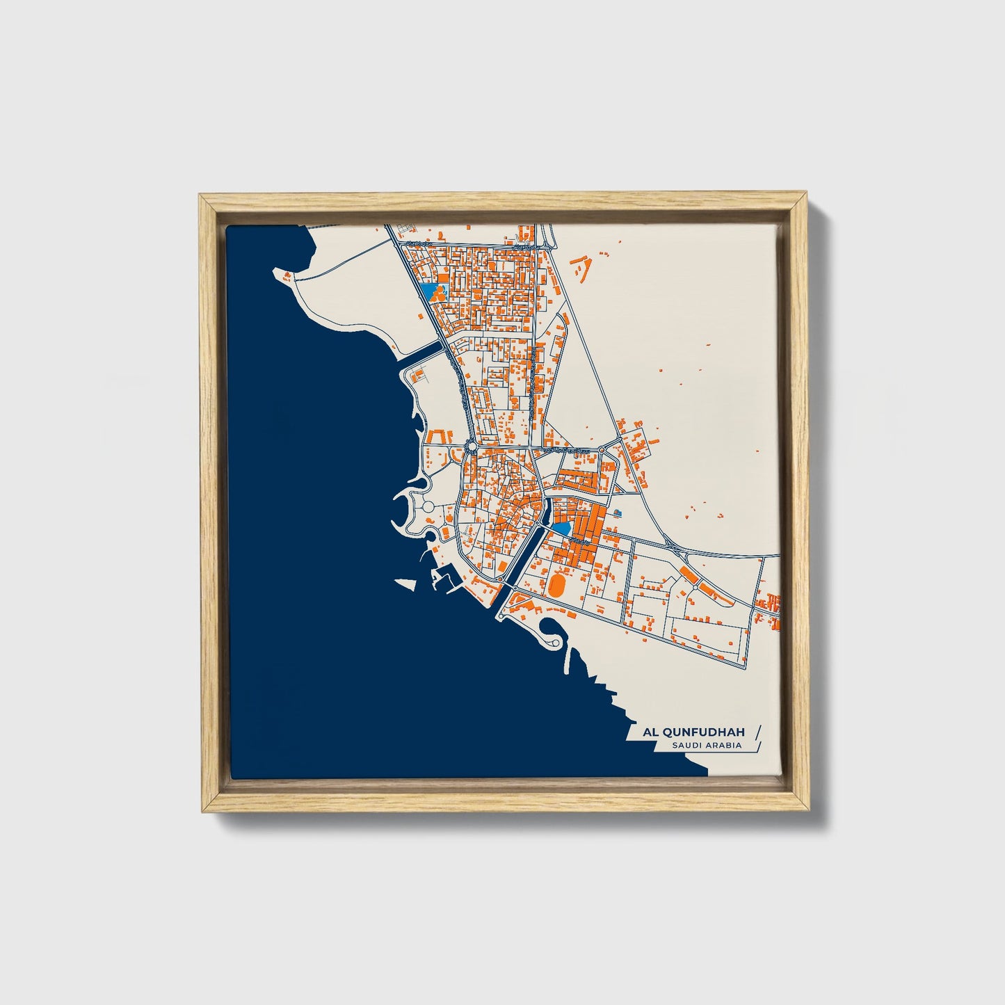 Al Qunfudhah Saudi Arabia Colorful City Map Canvas Print • Natural Wooden Framed