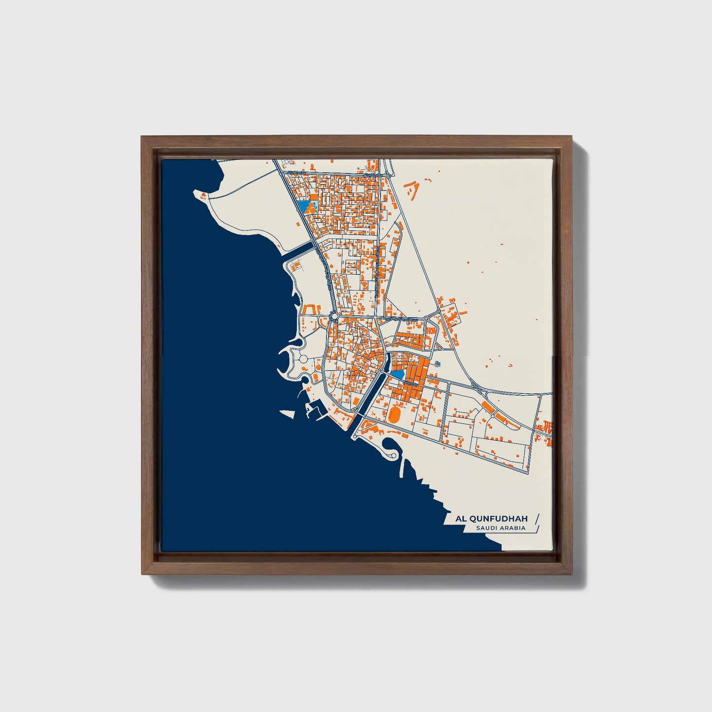 Al Qunfudhah Saudi Arabia Colorful City Map Canvas Print • Dark Wooden Framed