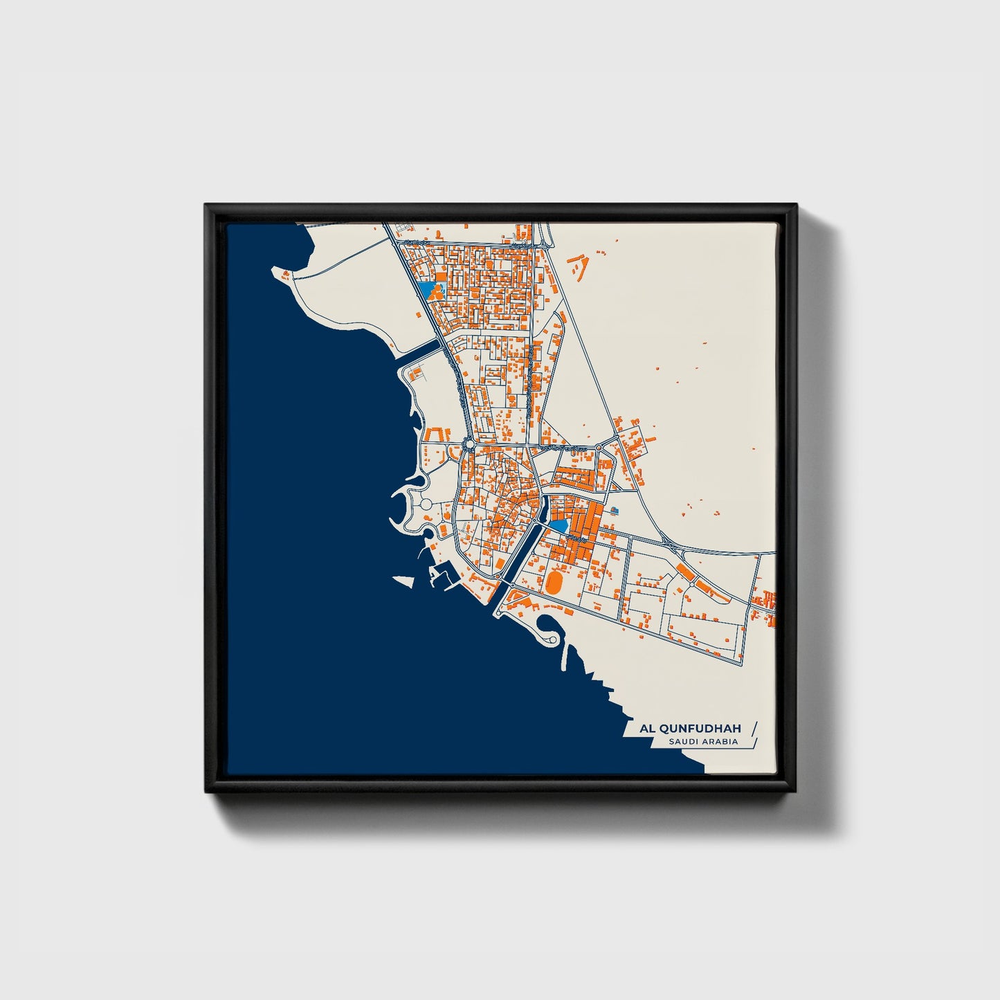 Al Qunfudhah Saudi Arabia Colorful City Map Canvas Print • Black Framed