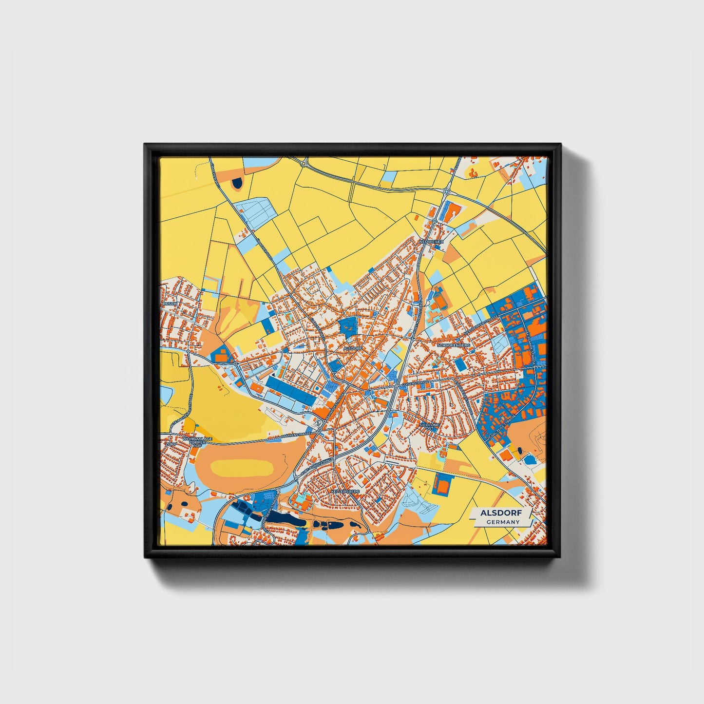 Alsdorf Germany Colorful City Map Canvas Print • Black Framed