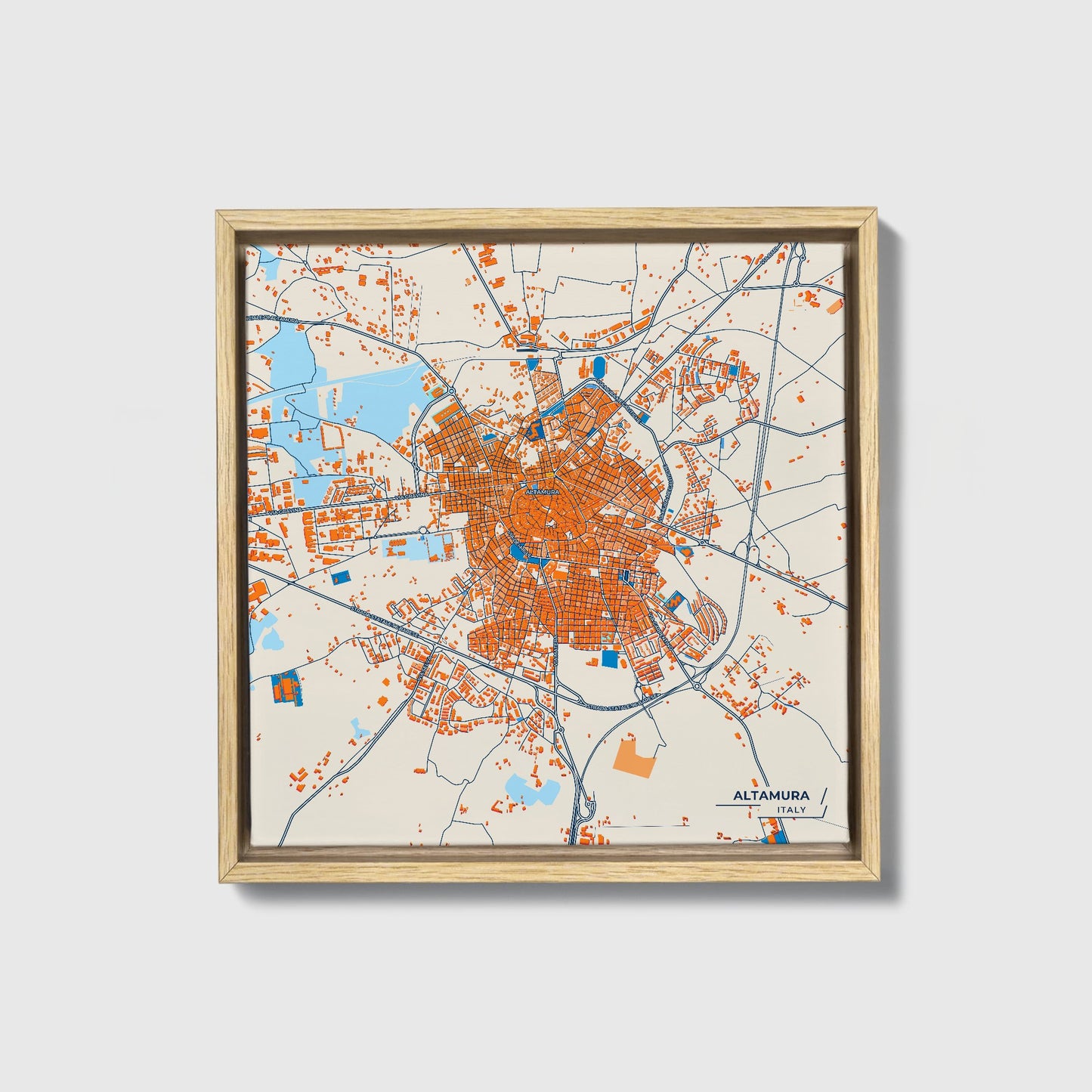 Altamura Italy Colorful City Map Canvas Print • Natural Wooden Framed