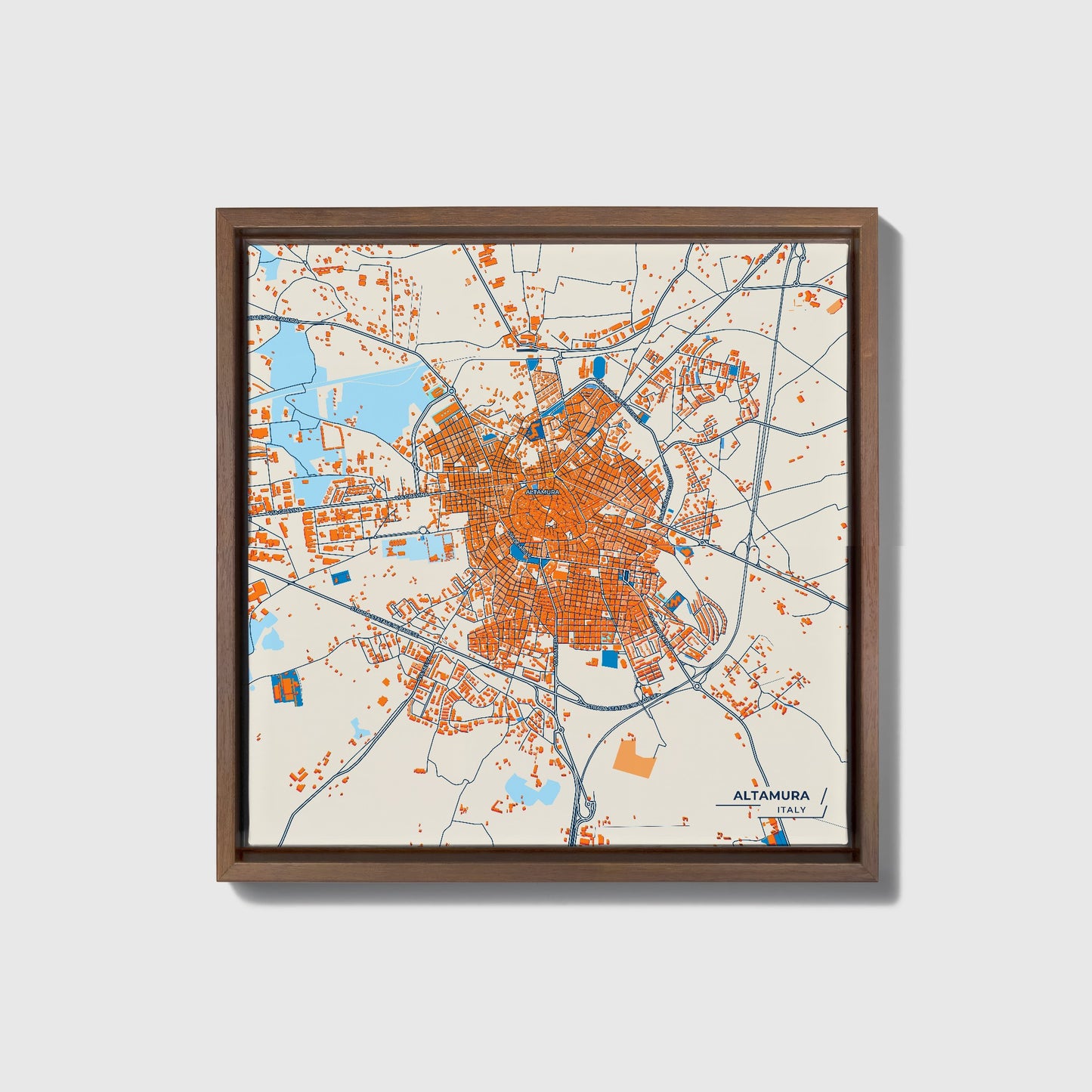 Altamura Italy Colorful City Map Canvas Print • Dark Wooden Framed