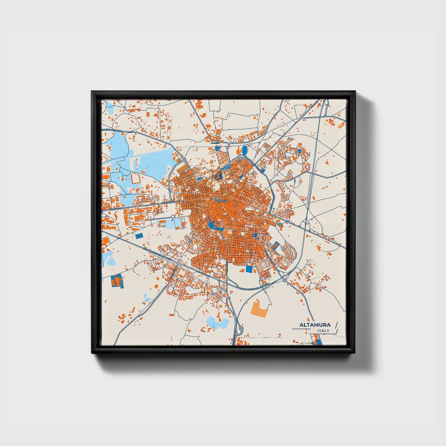 Altamura Italy Colorful City Map Canvas Print • Black Framed