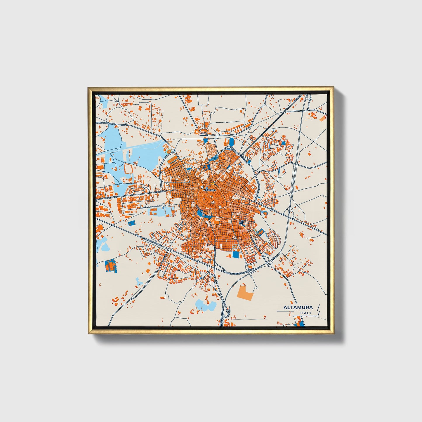 Altamura Italy Colorful City Map Canvas Print • Gold Framed