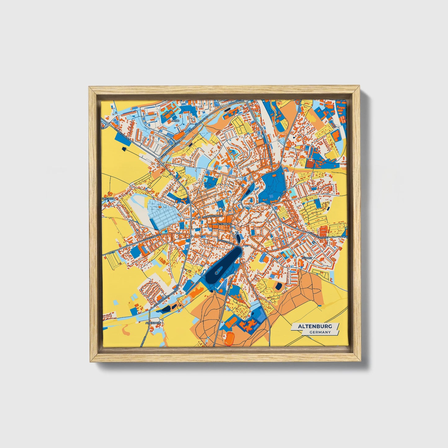 Altenburg Germany Colorful City Map Canvas Print • Natural Wooden Framed