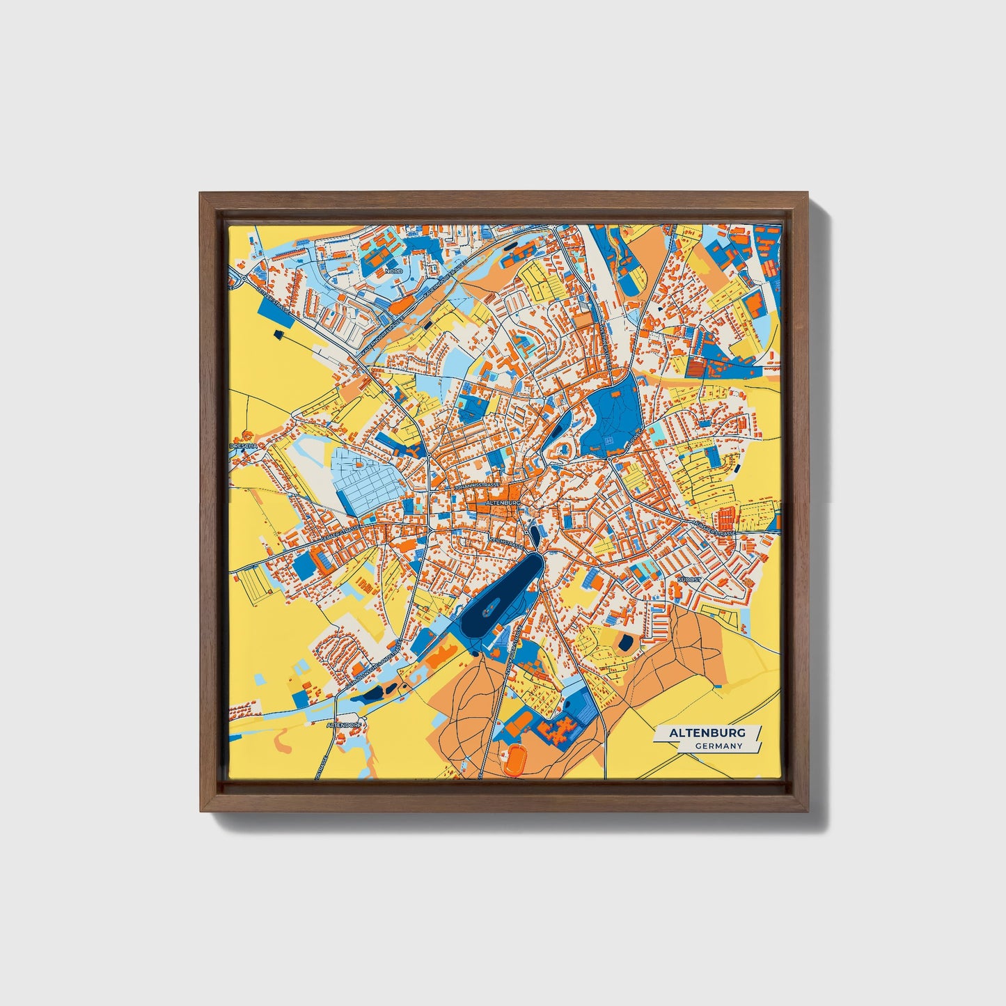 Altenburg Germany Colorful City Map Canvas Print • Dark Wooden Framed