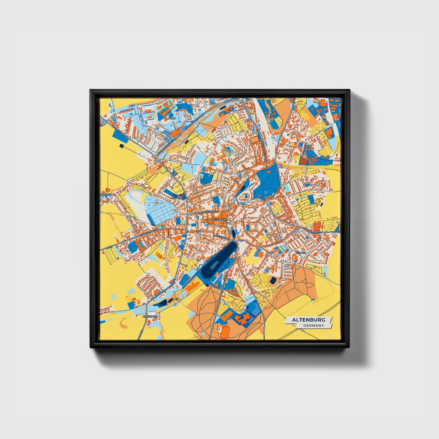 Altenburg Germany Colorful City Map Canvas Print • Black Framed
