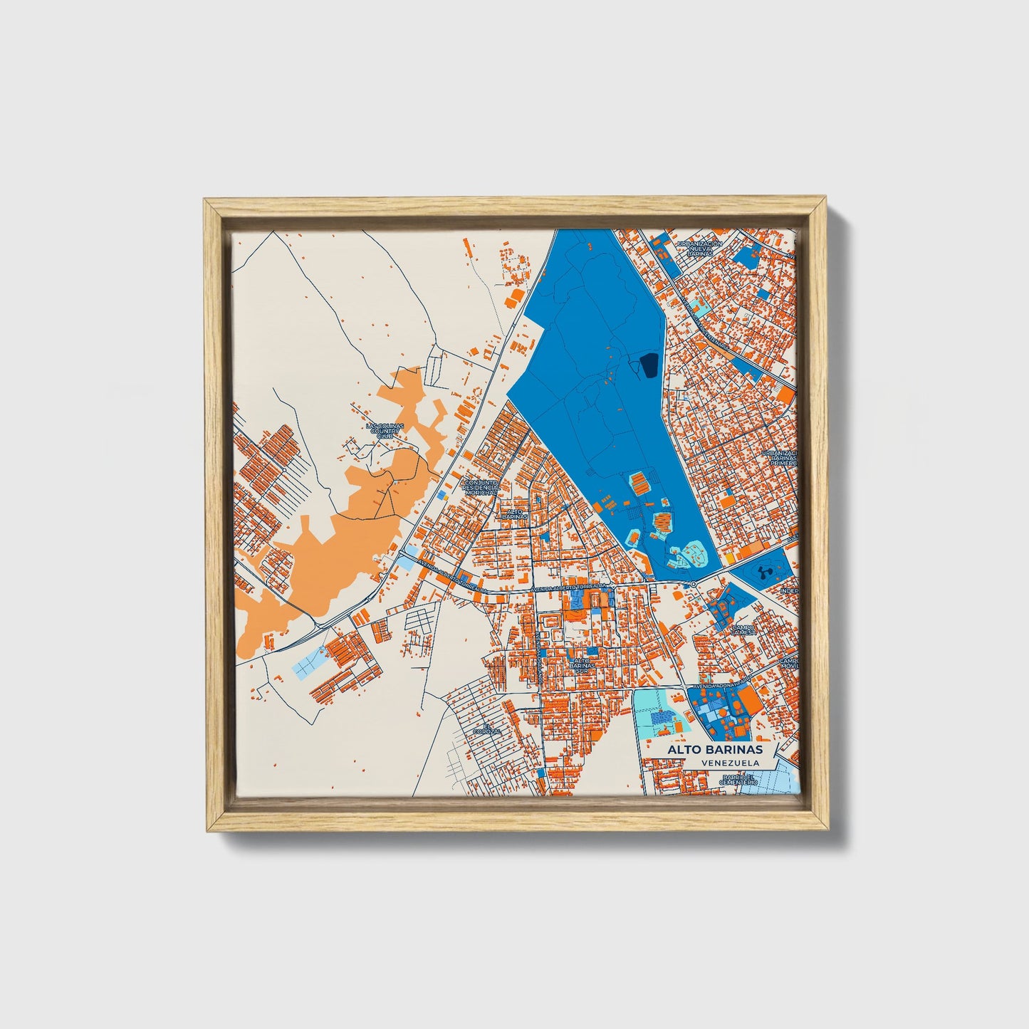 Alto Barinas Venezuela Colorful City Map Canvas Print • Natural Wooden Framed