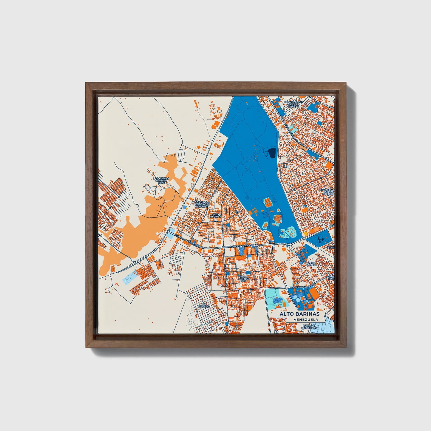 Alto Barinas Venezuela Colorful City Map Canvas Print • Dark Wooden Framed