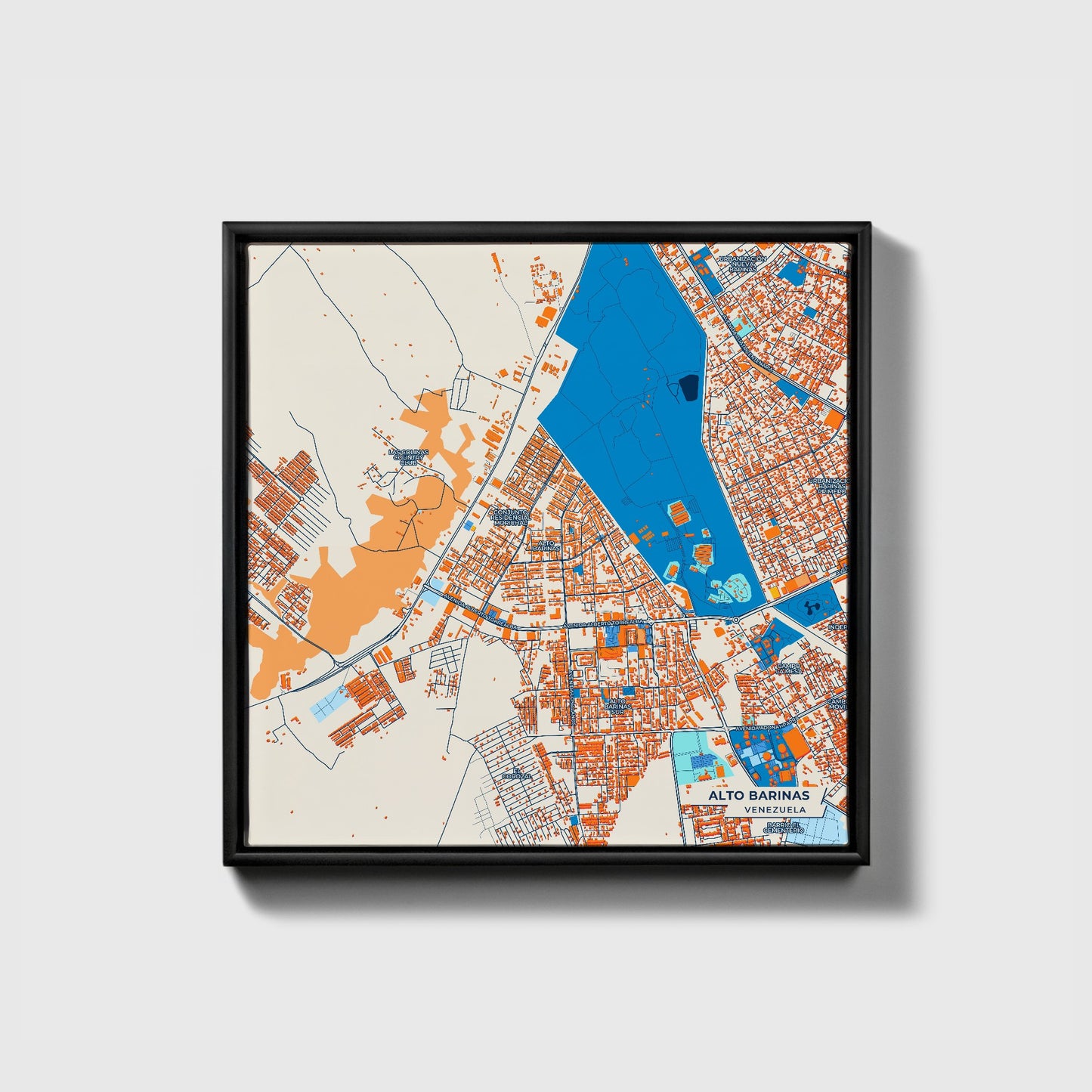 Alto Barinas Venezuela Colorful City Map Canvas Print • Black Framed