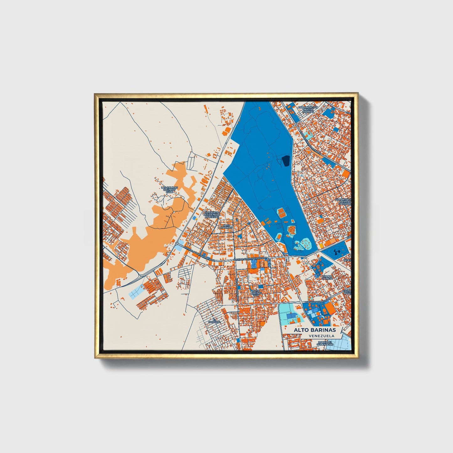 Alto Barinas Venezuela Colorful City Map Canvas Print • Gold Framed
