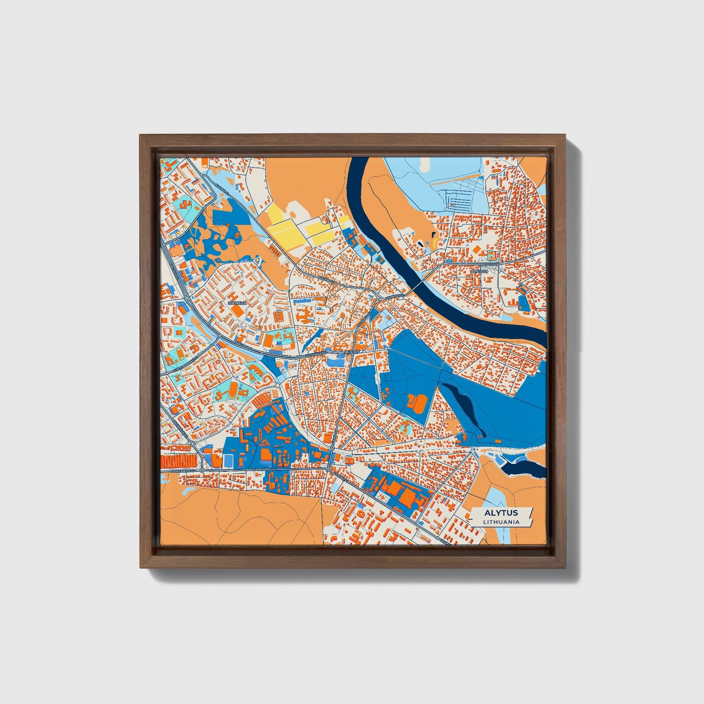 Alytus Lithuania Colorful City Map Canvas Print • Dark Wooden Framed