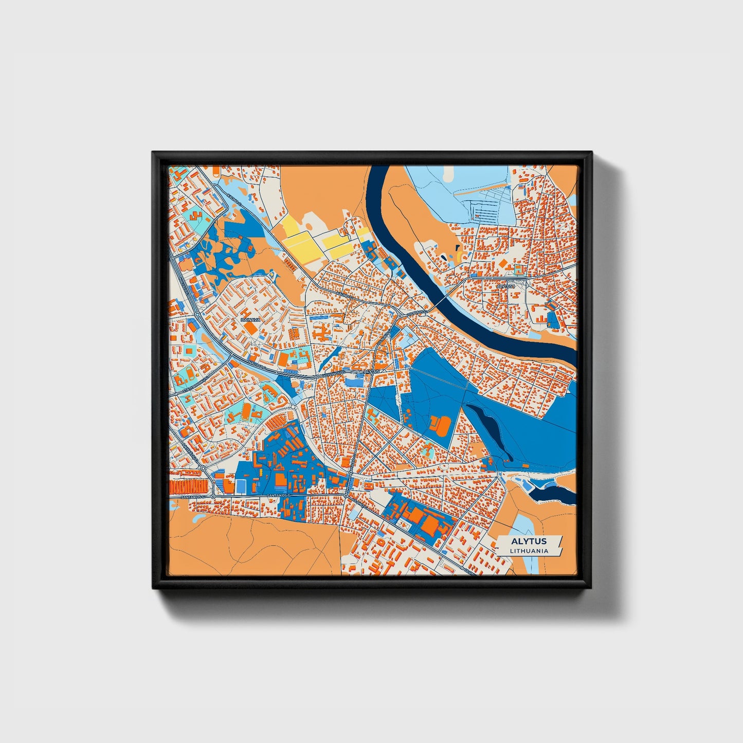 Alytus Lithuania Colorful City Map Canvas Print • Black Framed