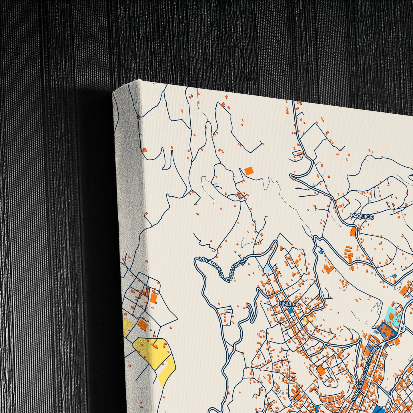 Ambato Ecuador Colorful City Map Canvas Print Detail