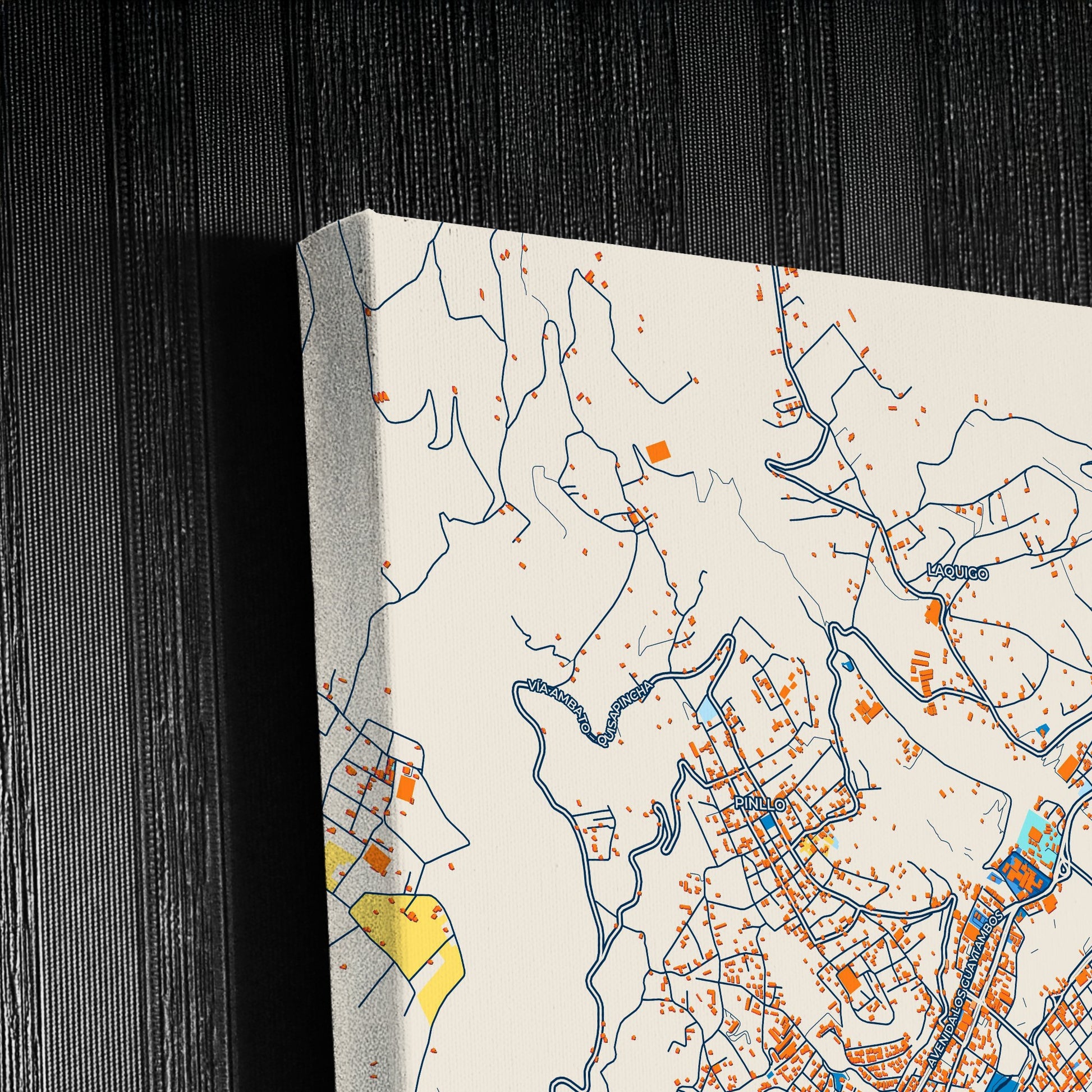 Ambato Ecuador Colorful City Map Canvas Print Detail