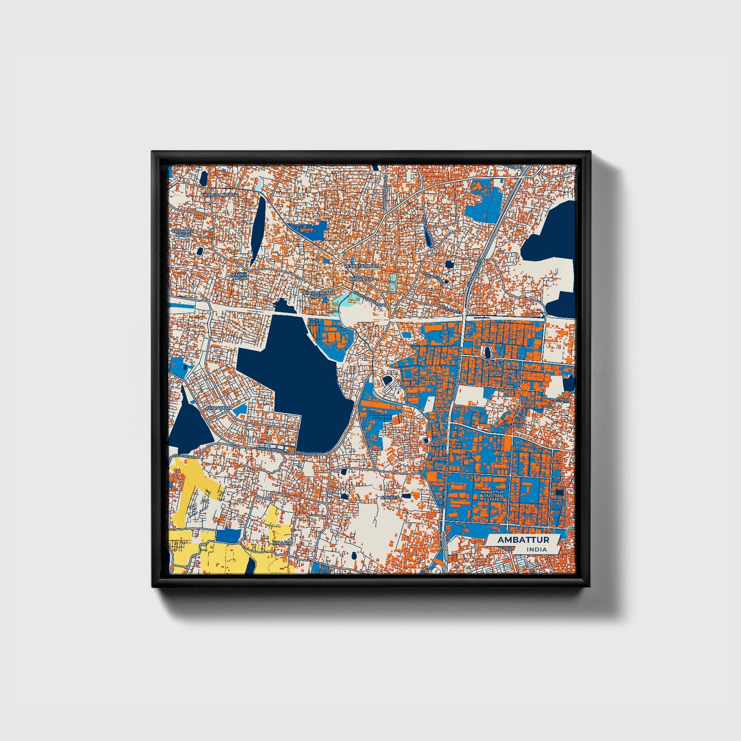 Ambattur India Colorful City Map Canvas Print • Black Framed