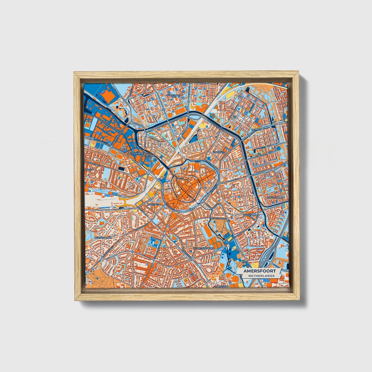 Amersfoort Netherlands Colorful City Map Canvas Print • Natural Wooden Framed
