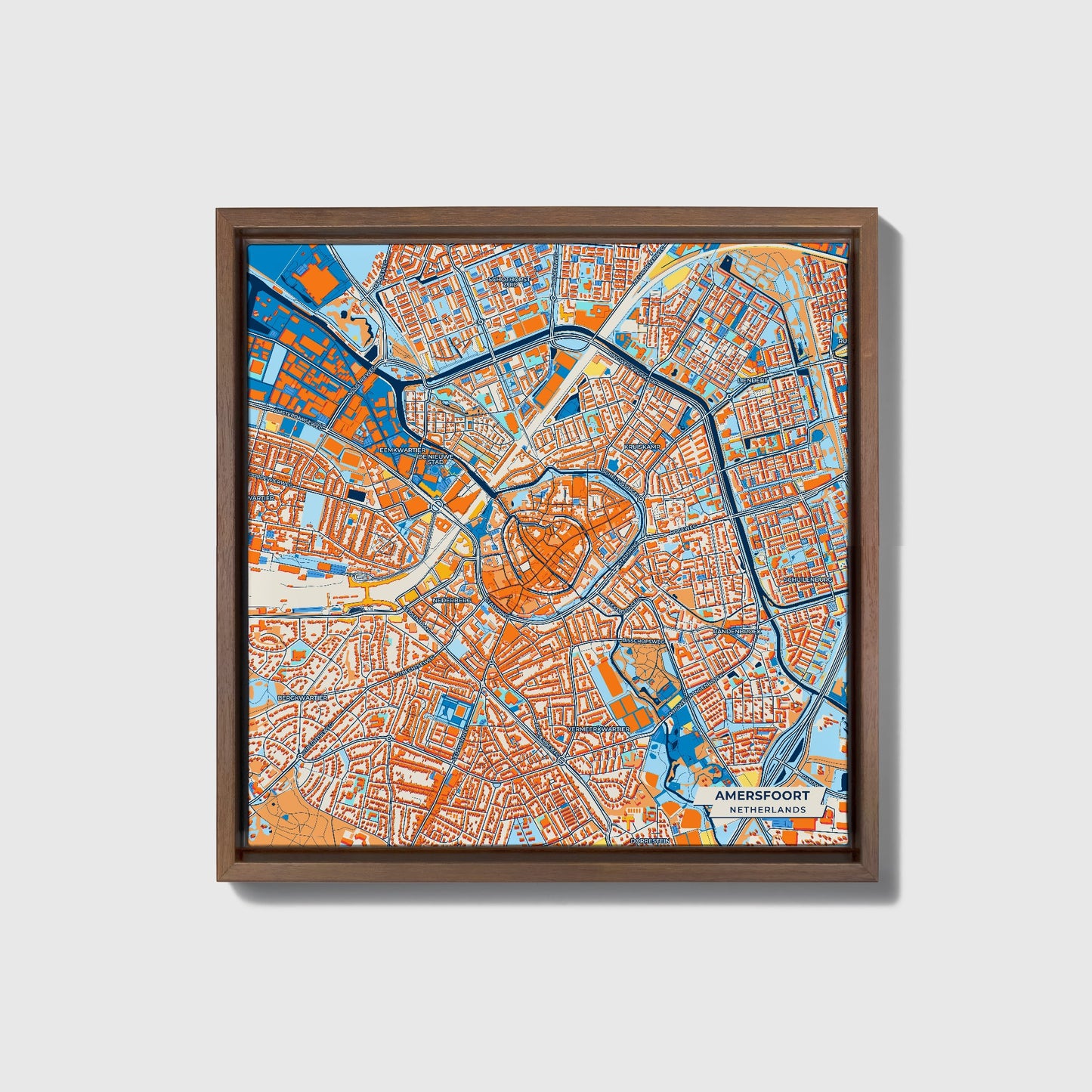 Amersfoort Netherlands Colorful City Map Canvas Print • Dark Wooden Framed