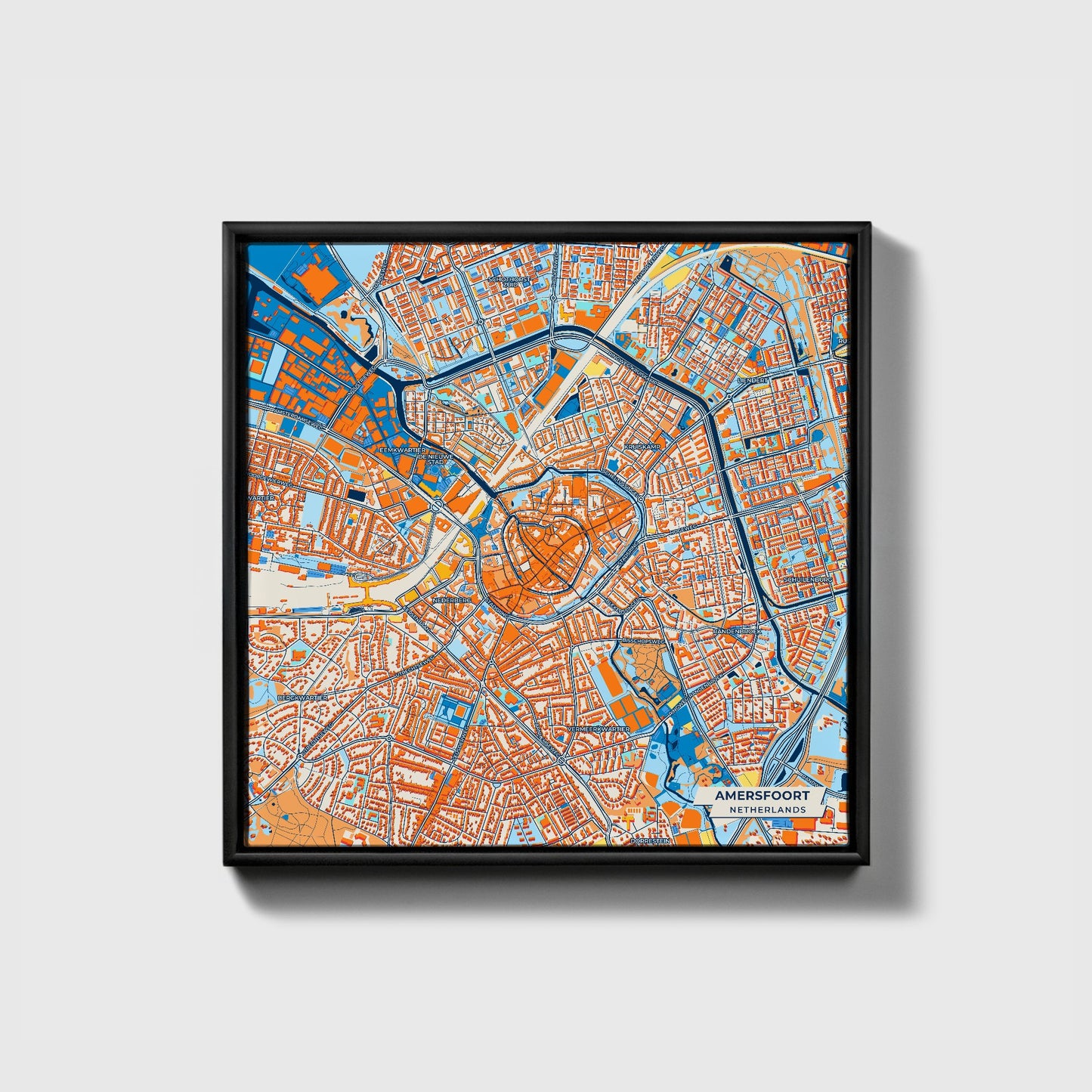 Amersfoort Netherlands Colorful City Map Canvas Print • Black Framed
