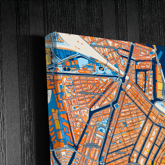 Amsterdam Netherlands Colorful City Map Canvas Print Detail