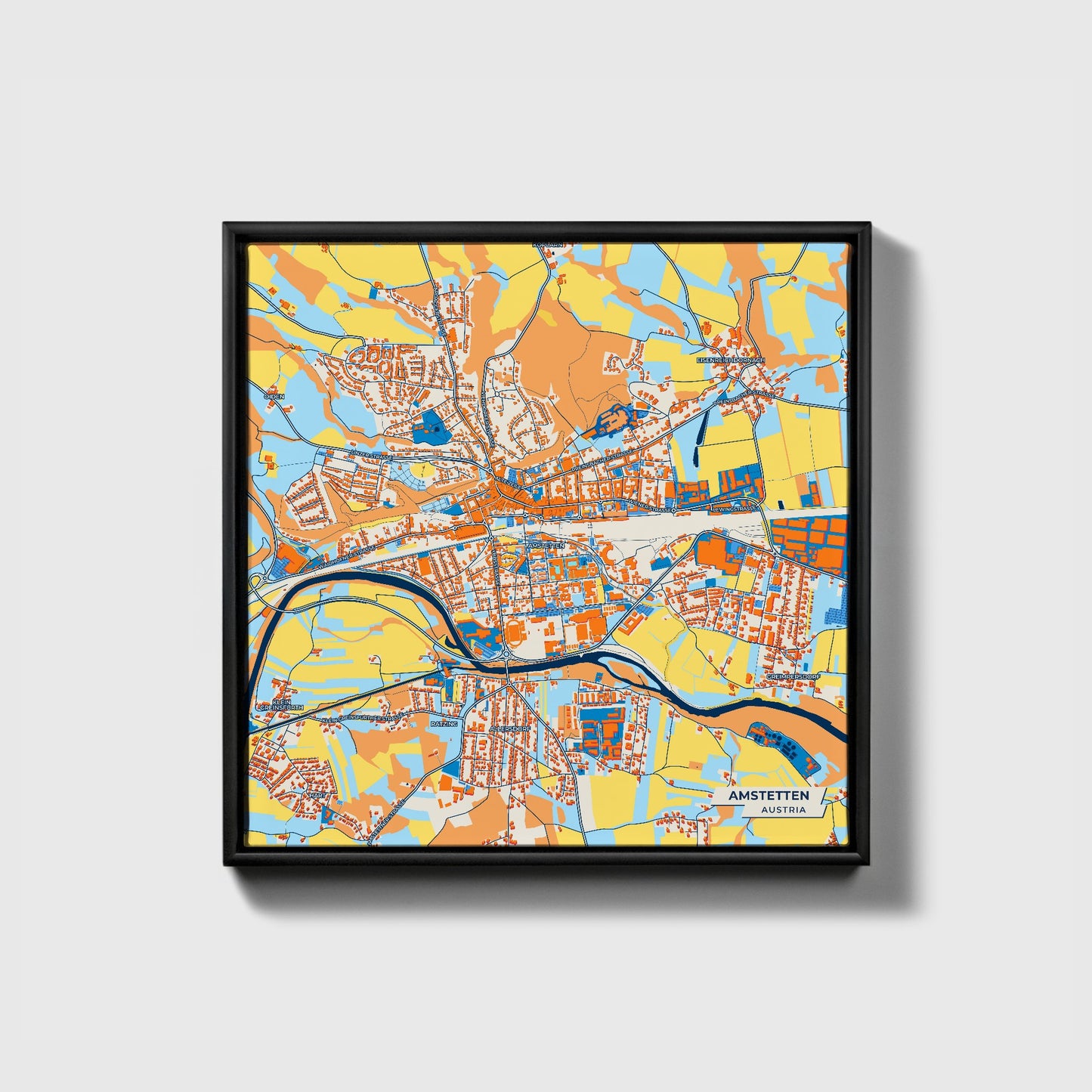 Amstetten Austria Colorful City Map Canvas Print • Black Framed