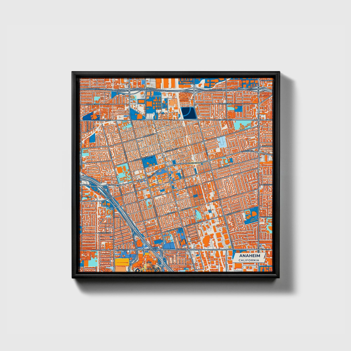 Anaheim California Colorful City Map Canvas Print • Black Framed