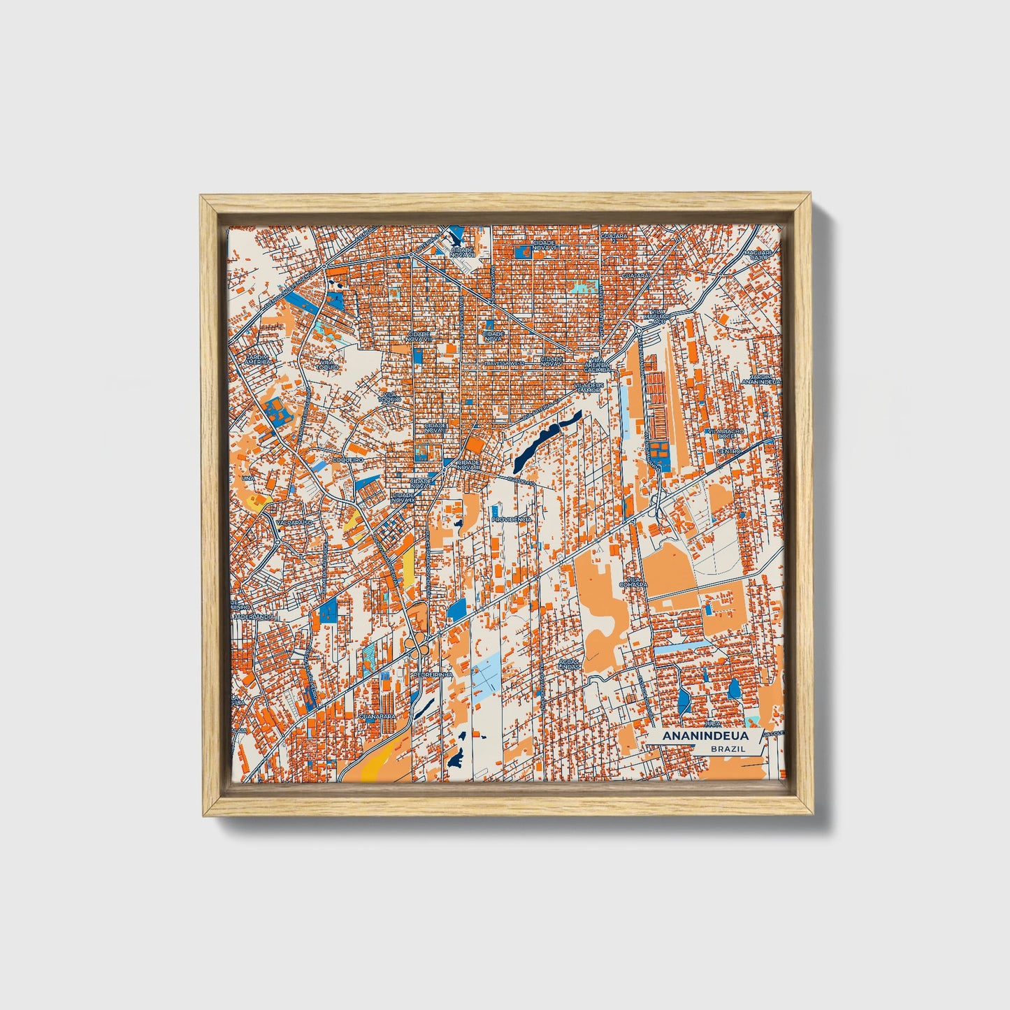 Ananindeua Brazil Colorful City Map Canvas Print • Natural Wooden Framed