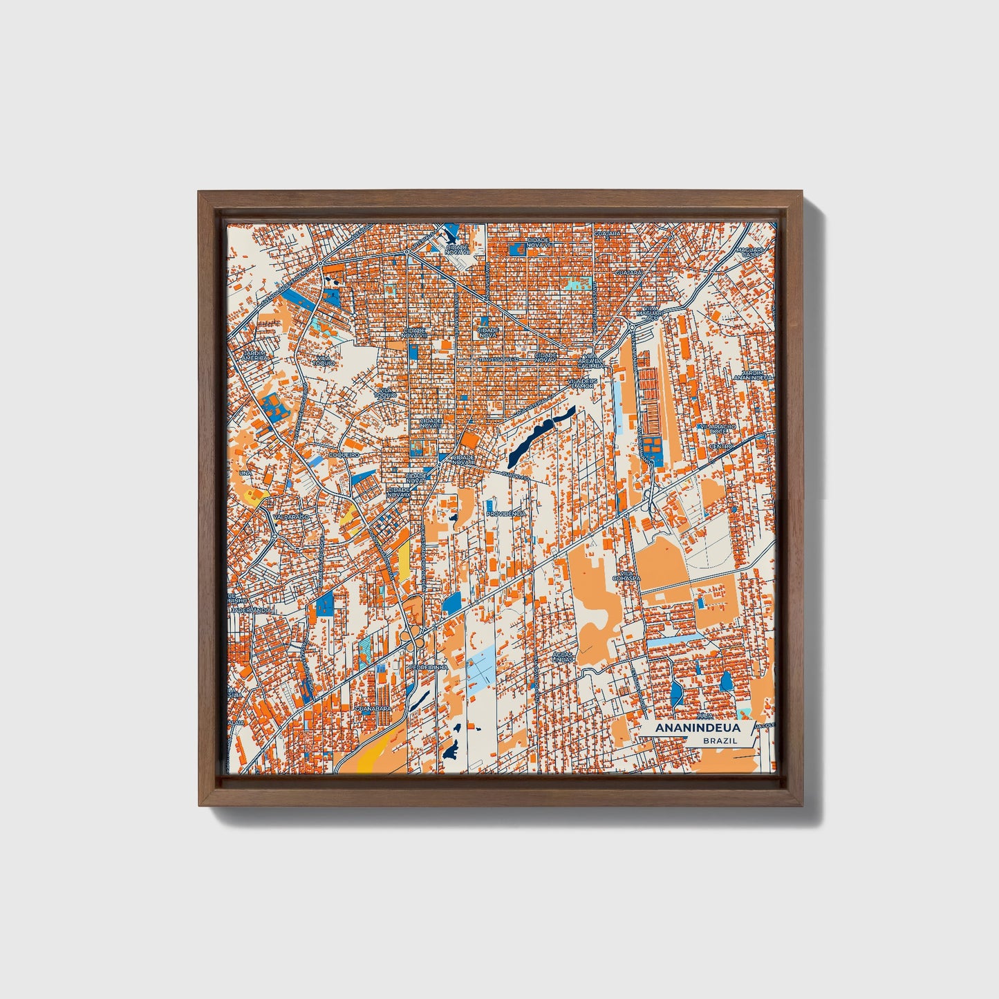 Ananindeua Brazil Colorful City Map Canvas Print • Dark Wooden Framed