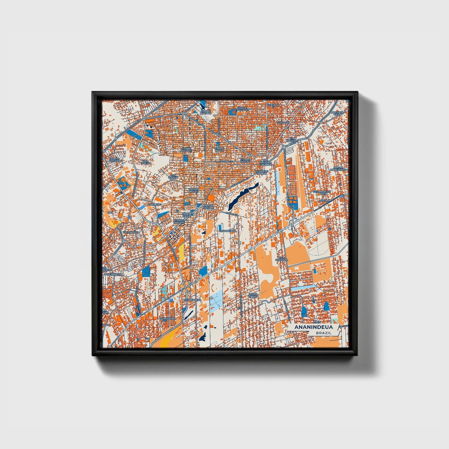 Ananindeua Brazil Colorful City Map Canvas Print • Black Framed
