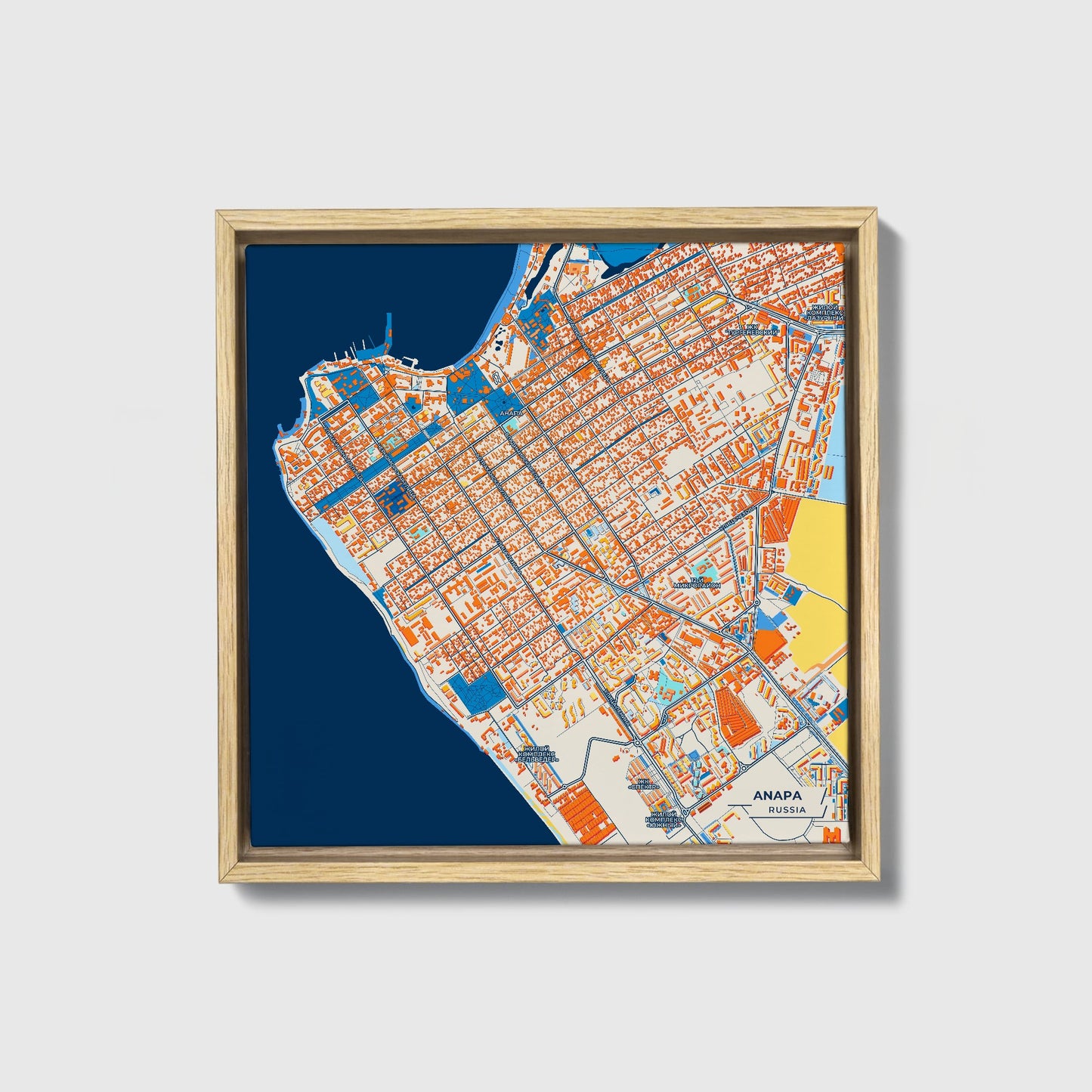 Anapa Russia Colorful City Map Canvas Print • Natural Wooden Framed