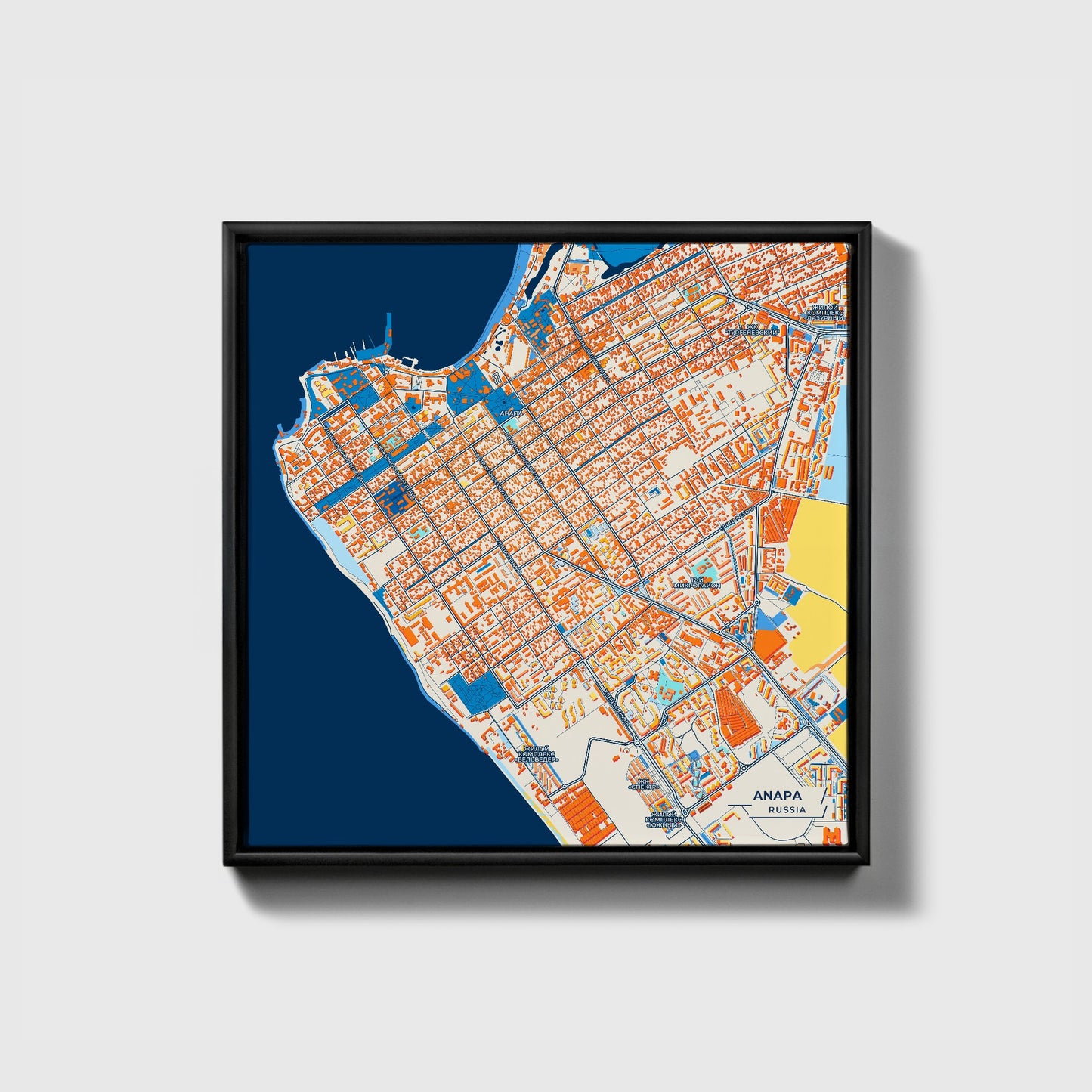 Anapa Russia Colorful City Map Canvas Print • Black Framed
