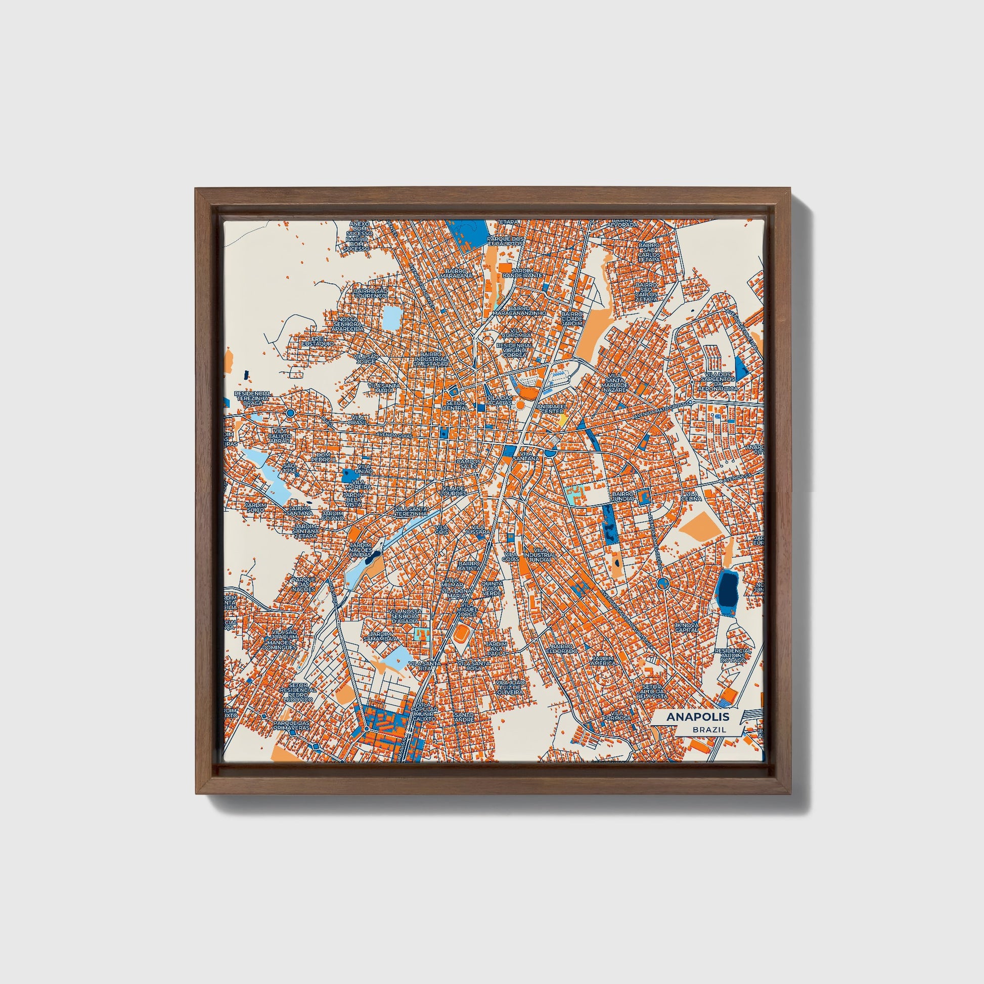 Anapolis Brazil Colorful City Map Canvas Print • Dark Wooden Framed