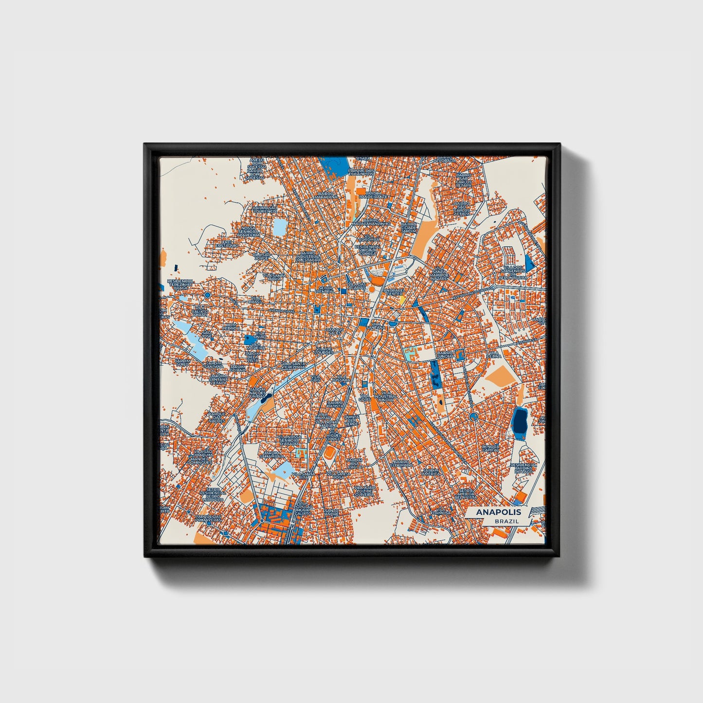 Anapolis Brazil Colorful City Map Canvas Print • Black Framed