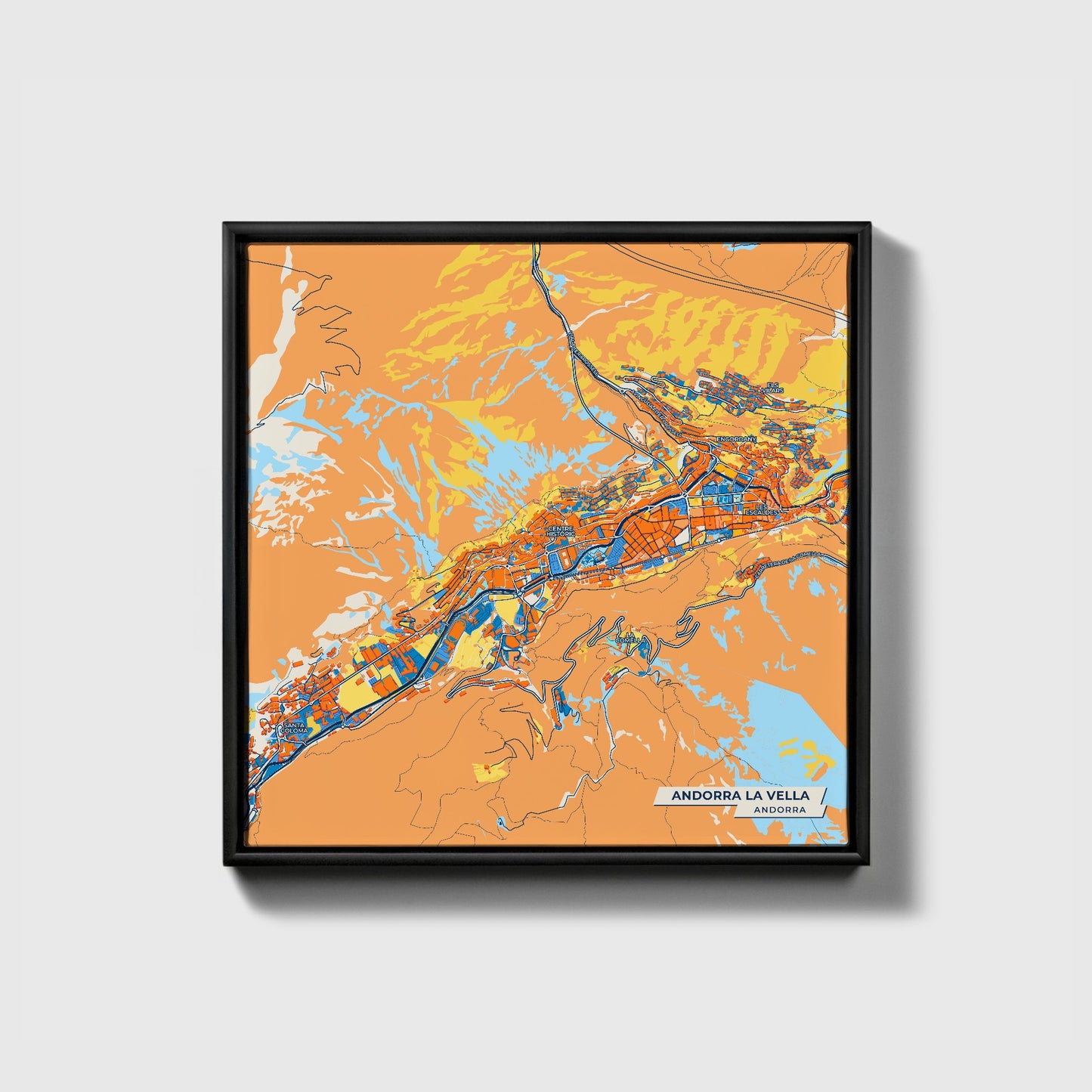 Andorra La Vella Andorra Colorful City Map Canvas Print • Black Framed