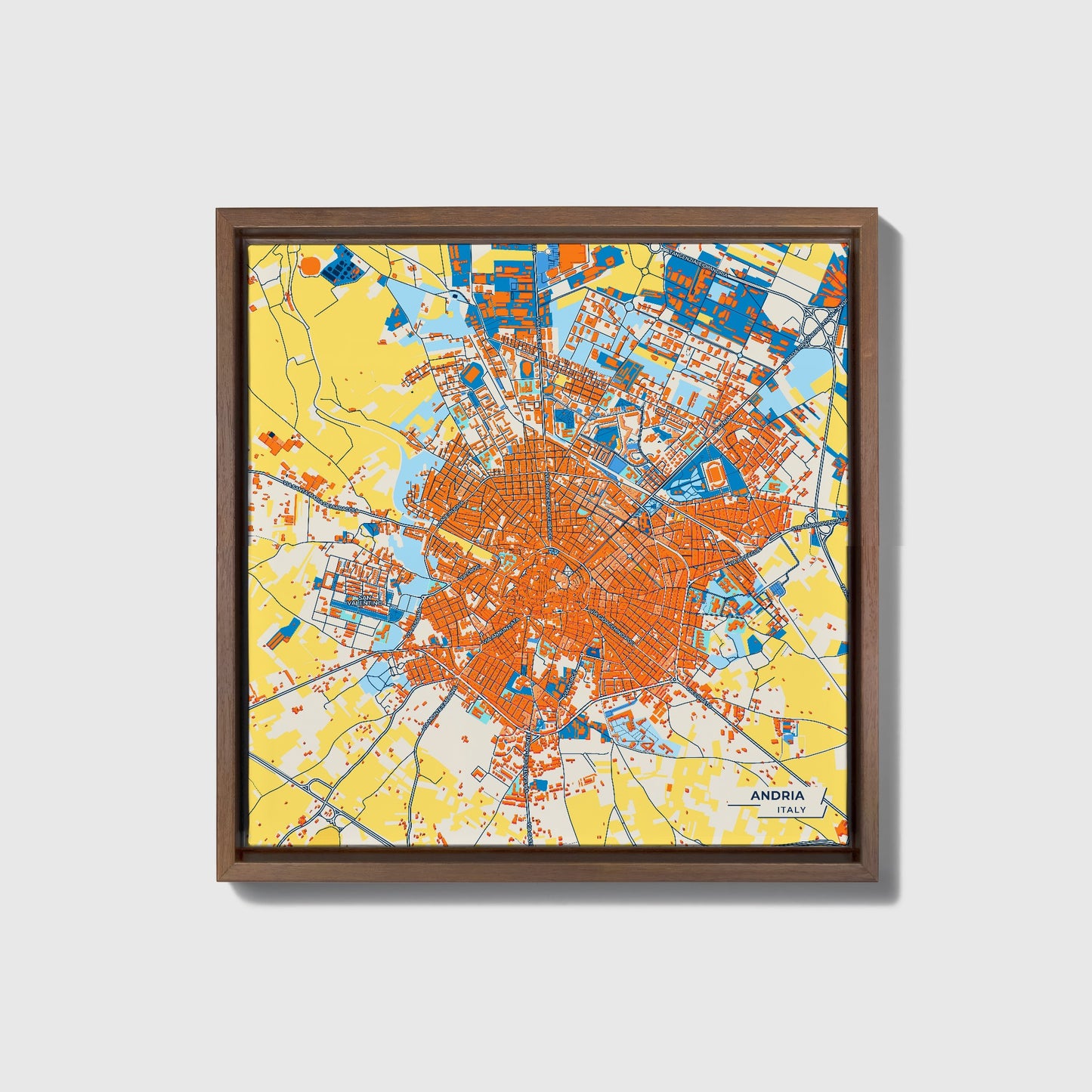 Andria Italy Colorful City Map Canvas Print • Dark Wooden Framed