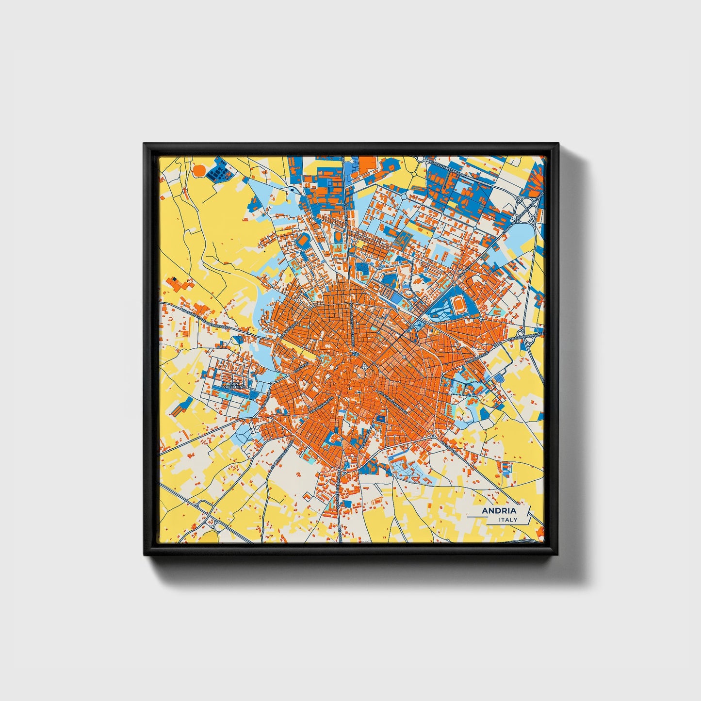 Andria Italy Colorful City Map Canvas Print • Black Framed