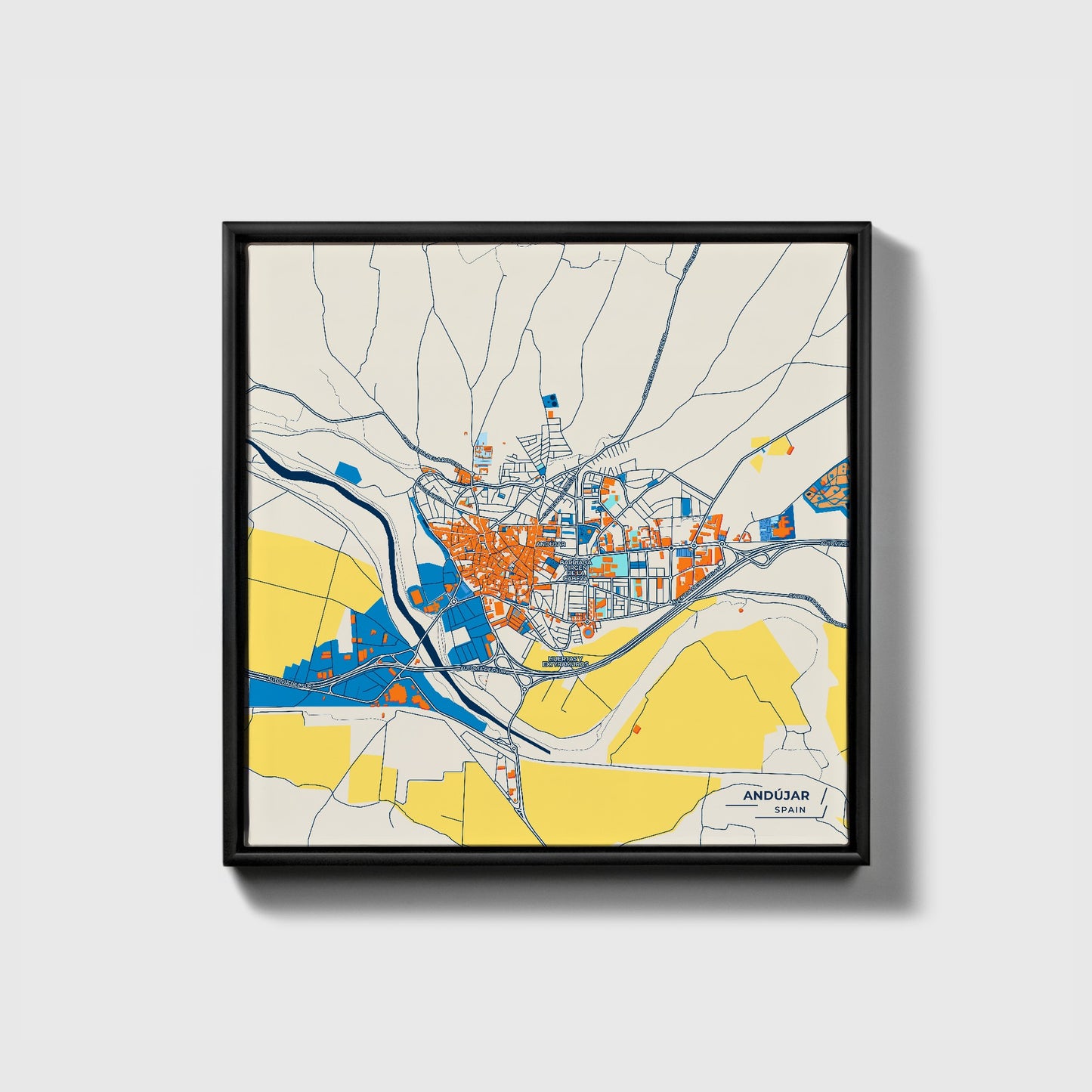Andújar Spain Colorful City Map Canvas Print • Black Framed