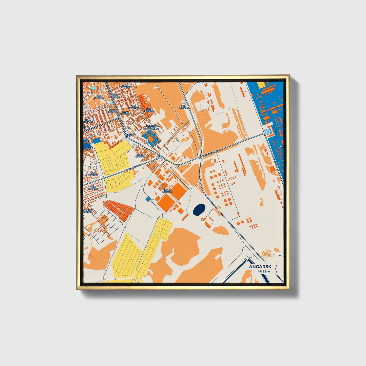 Ангарский Russia Colorful City Map Canvas Print • Gold Framed