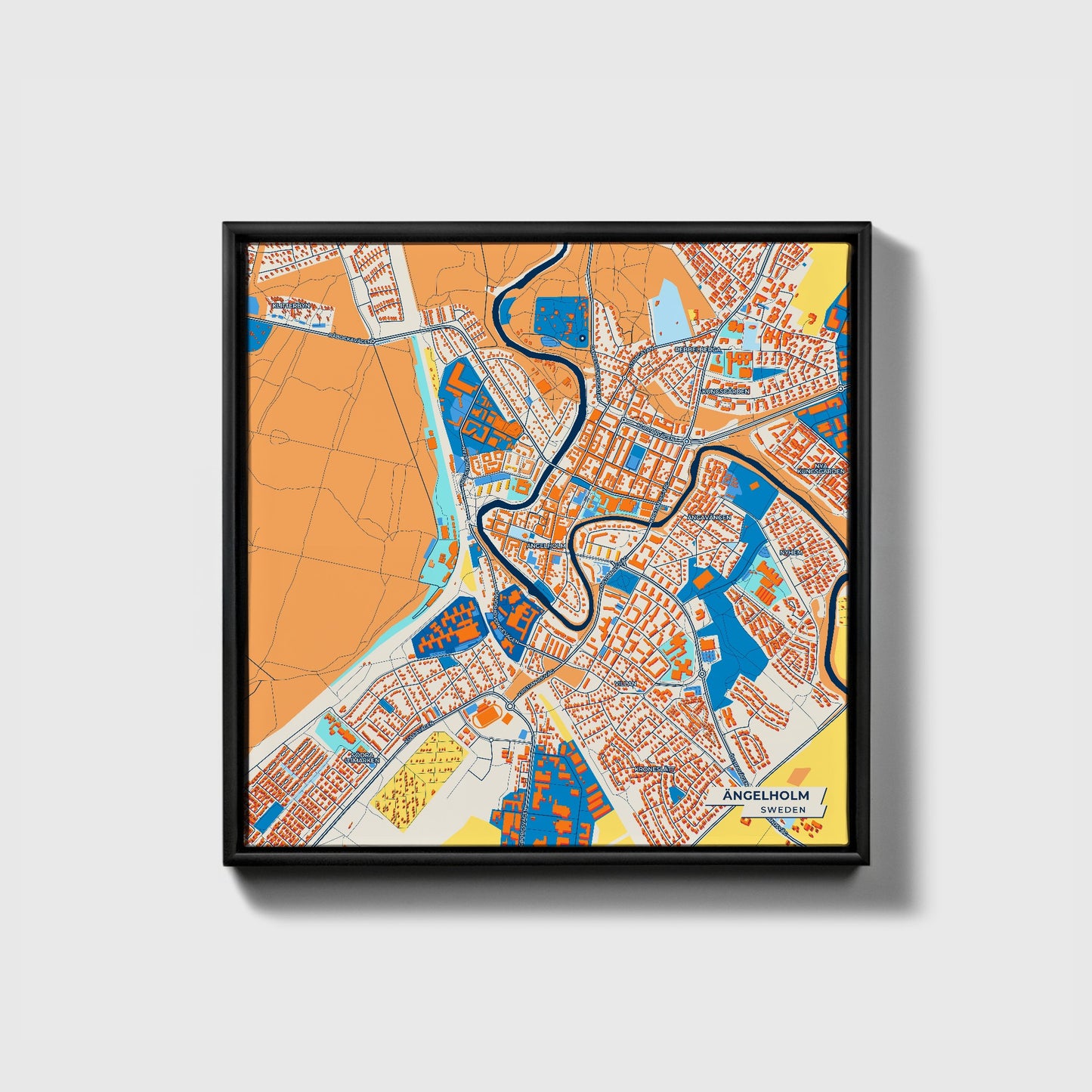 Ängelholm Sweden Colorful City Map Canvas Print • Black Framed