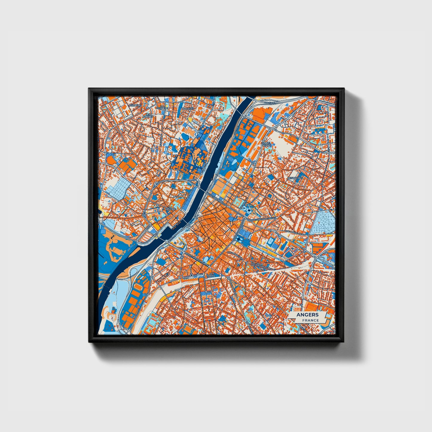 Angers France Colorful City Map Canvas Print • Black Framed