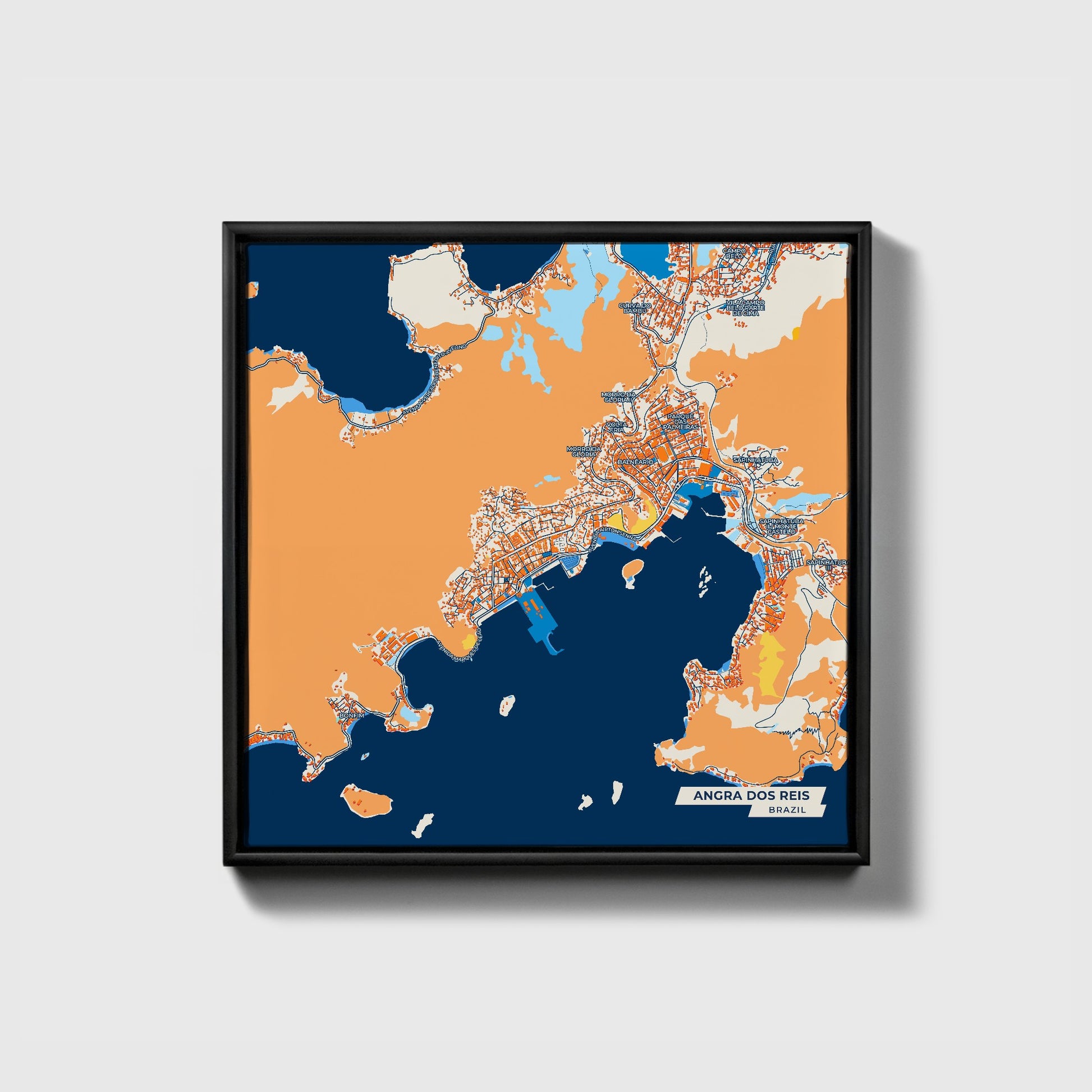 Angra Dos Reis Brazil Colorful City Map Canvas Print • Black Framed