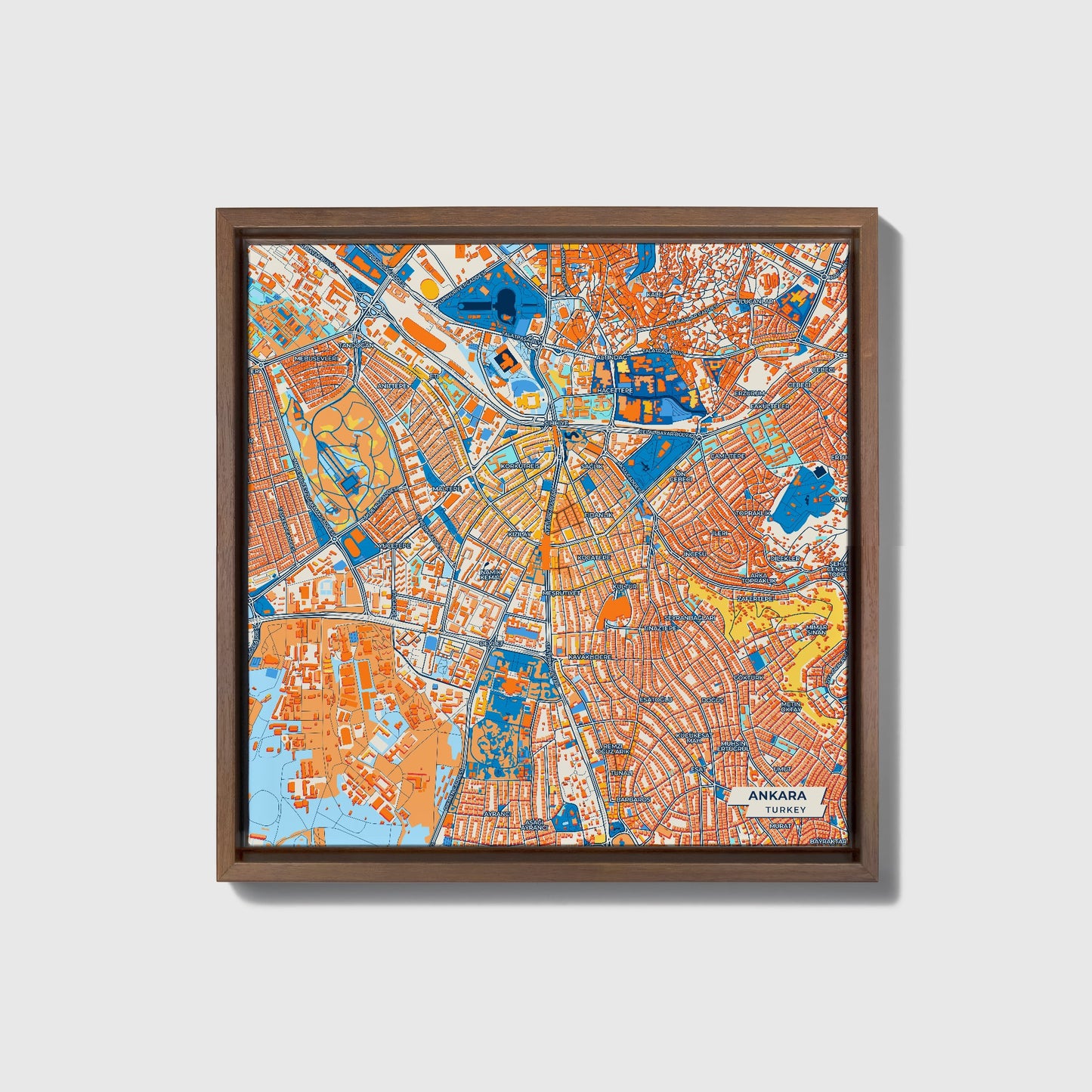 Ankara Turkey Colorful City Map Canvas Print • Dark Wooden Framed
