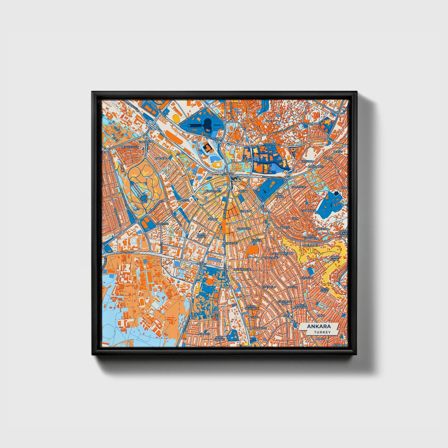 Ankara Turkey Colorful City Map Canvas Print • Black Framed