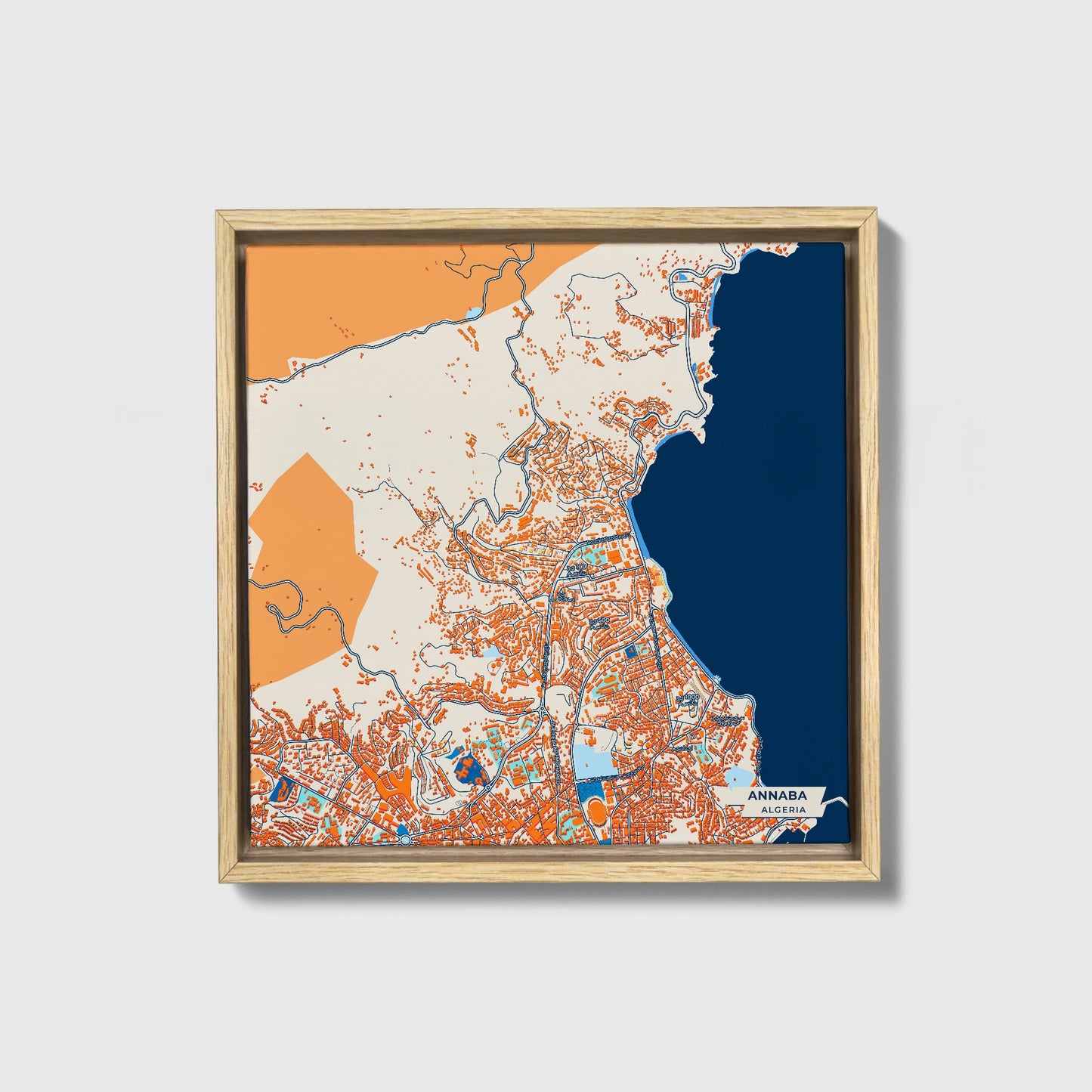 Annaba Algeria Colorful City Map Canvas Print • Natural Wooden Framed