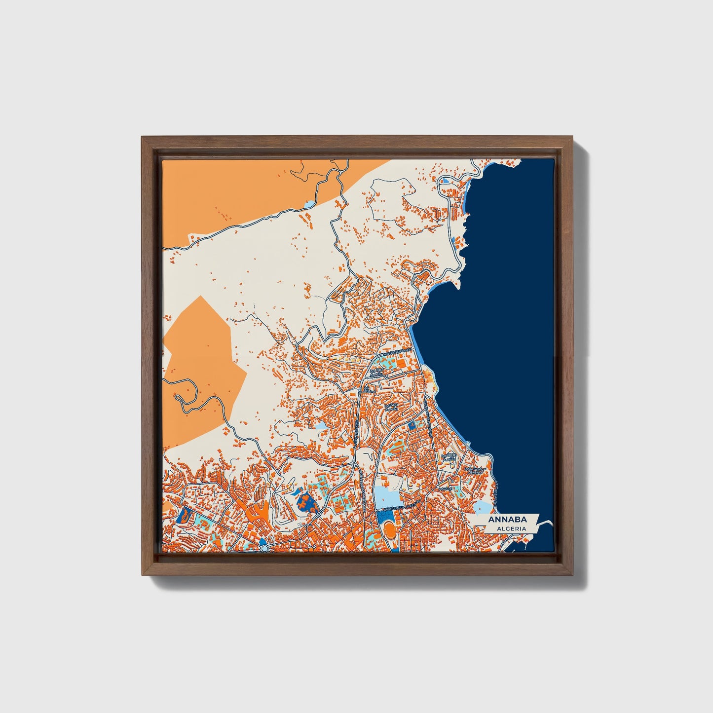 Annaba Algeria Colorful City Map Canvas Print • Dark Wooden Framed