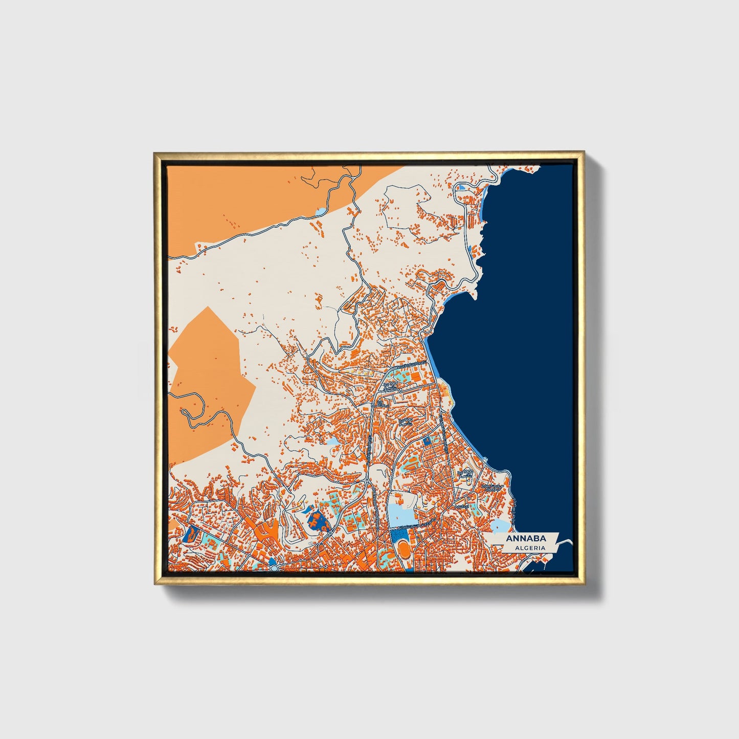Annaba Algeria Colorful City Map Canvas Print • Gold Framed